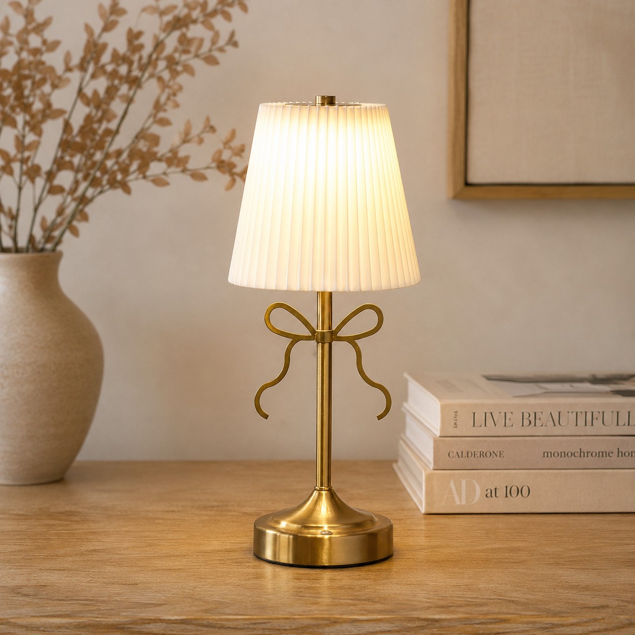12" Gold Bow Accent Led Lamp