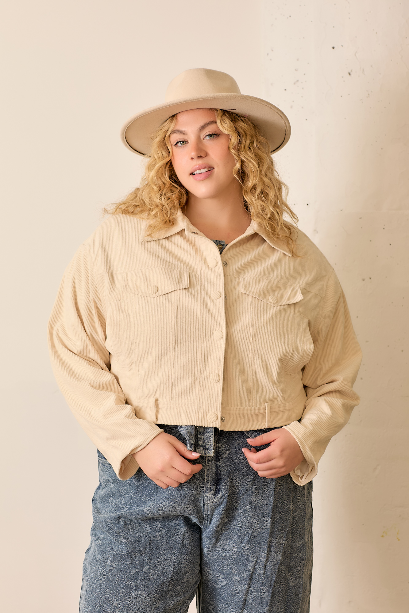Plus Size Corduroy Collared Jacket