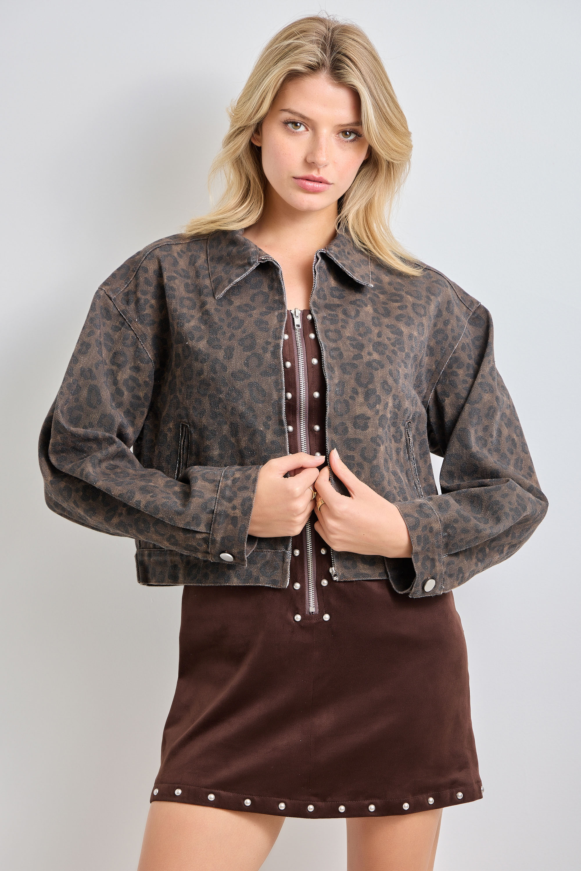 Leopard Print Zip Up Jacket