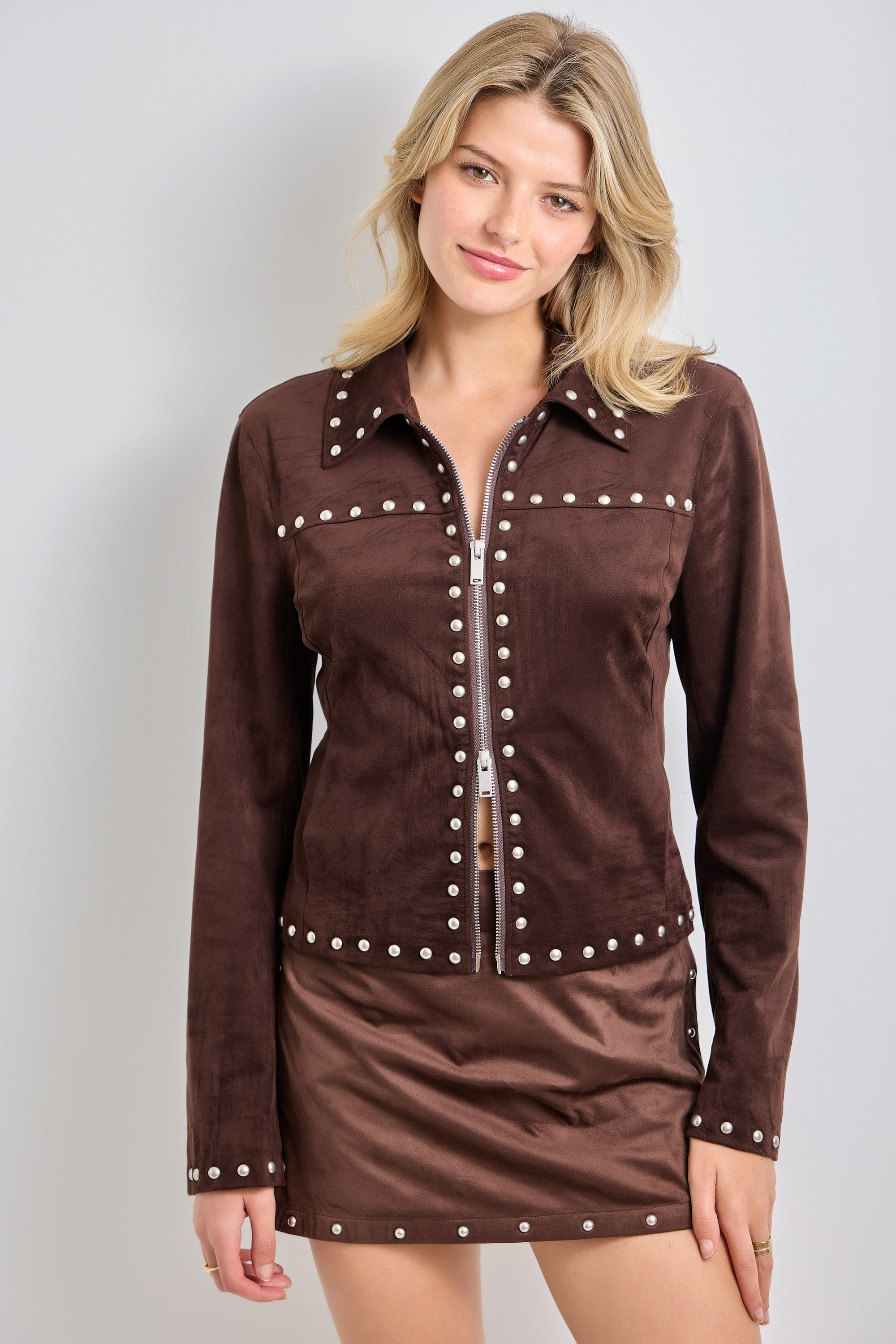 Plus Size Stud Detail Zip Up Jacket