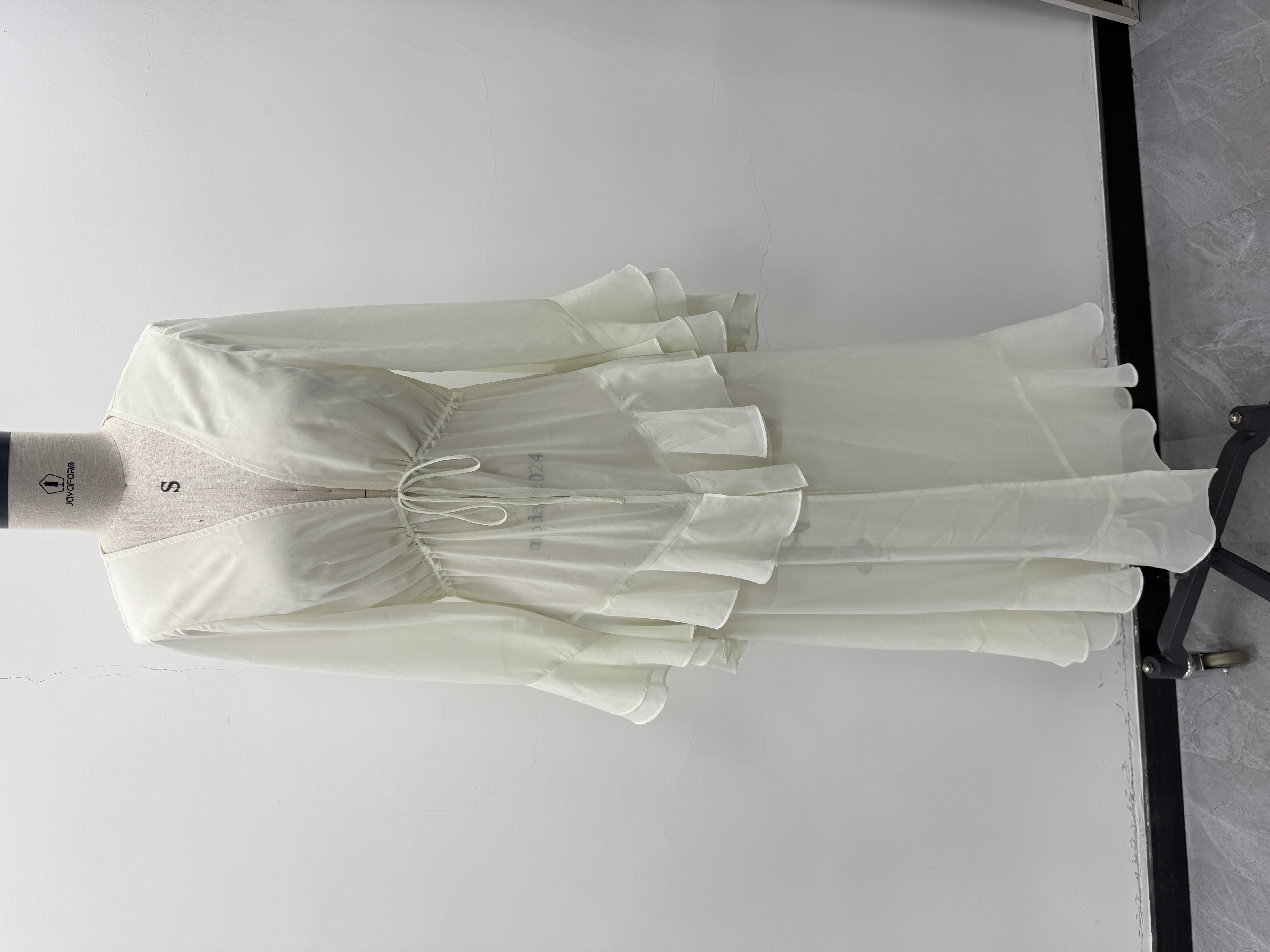 Ruffled Waist Tie Long Sleeve Duster