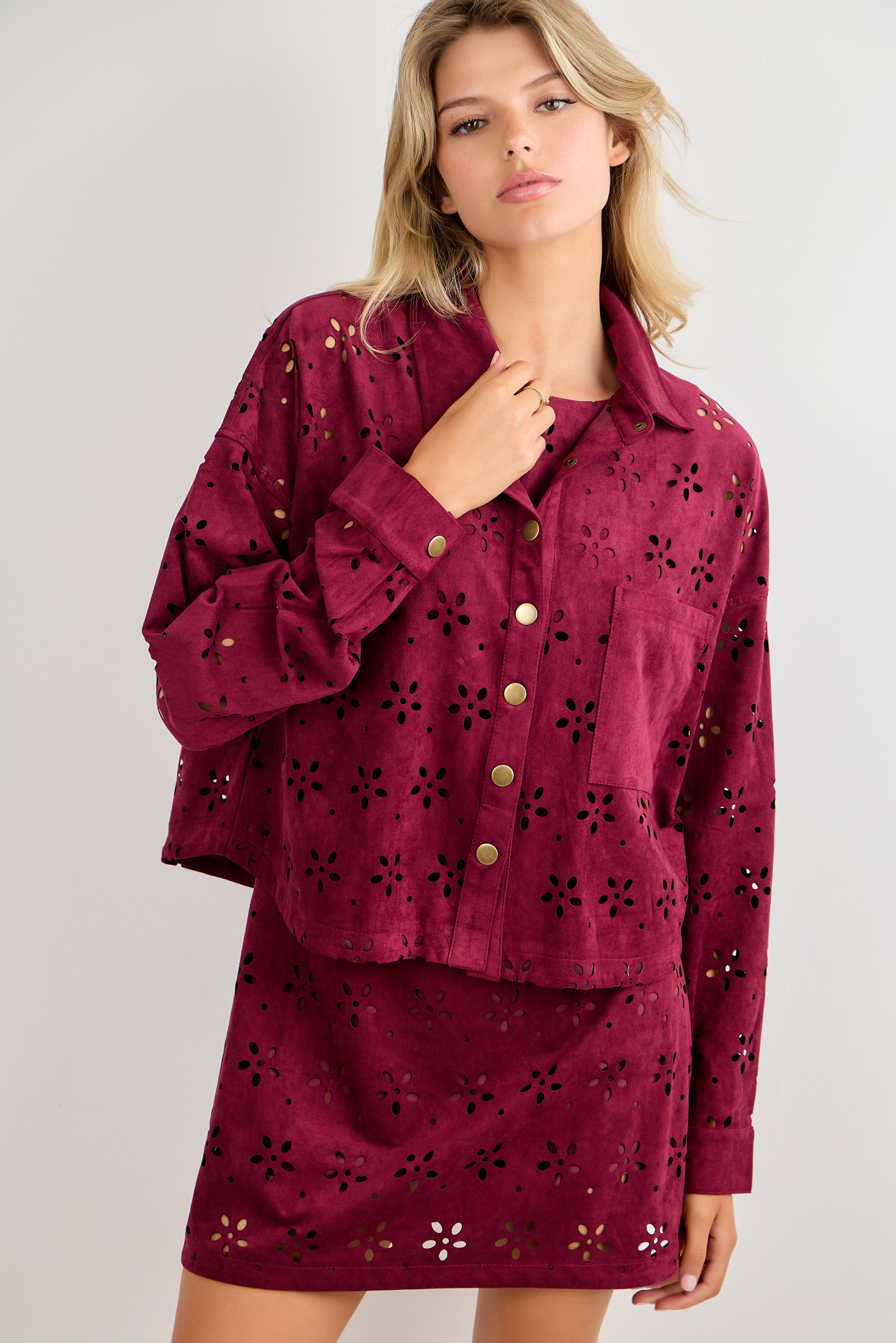 Lasercut Flower Suede Jacket
