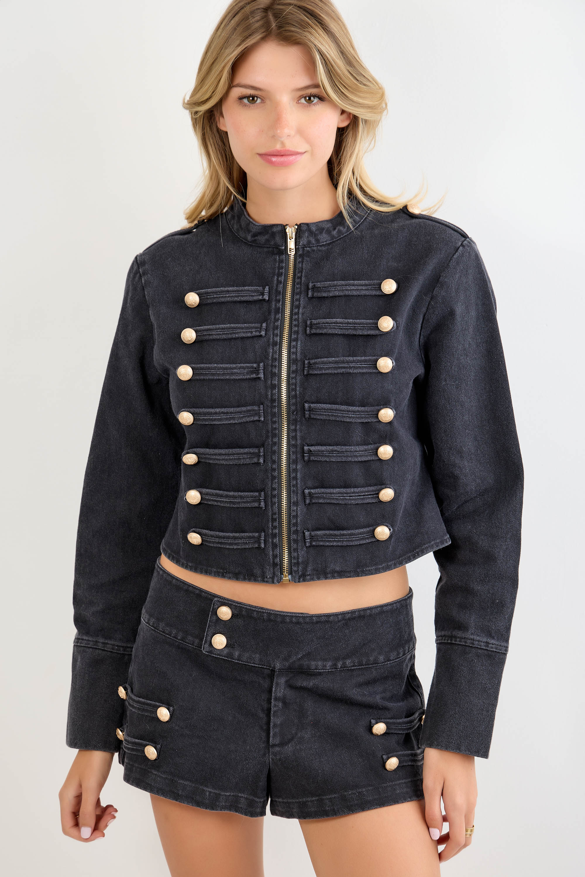Button Detail Zip Up Jacket