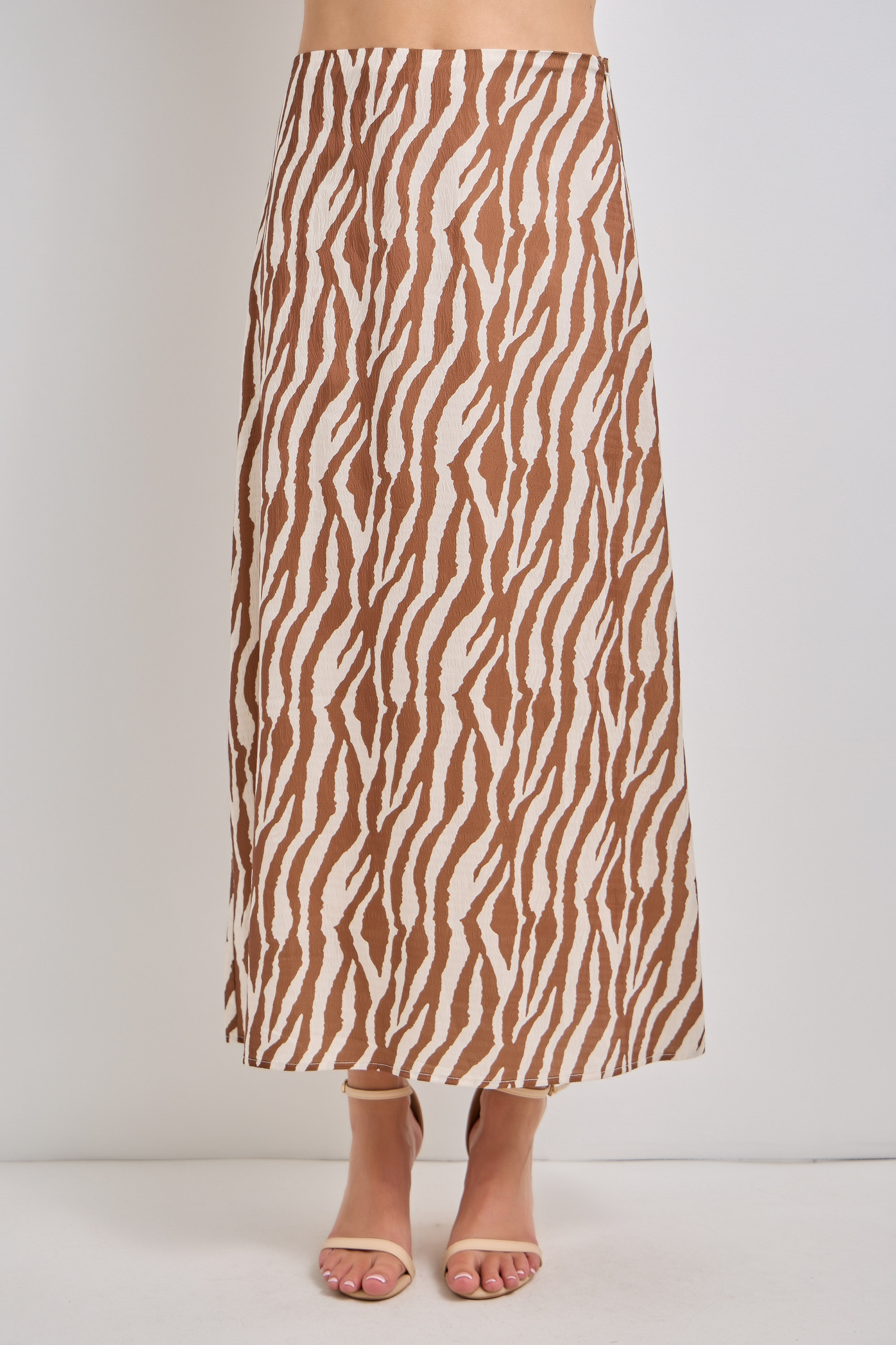 Plus Size Zebra Print Satin Jacquard Midi Skirt