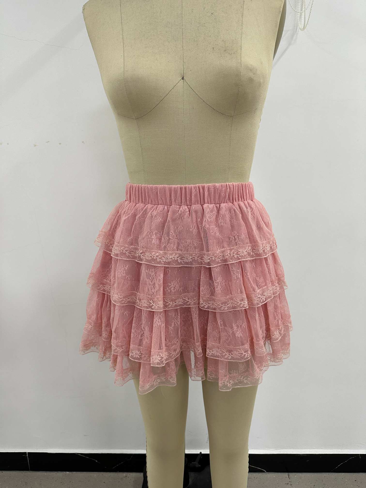 Plus Size Lace Ruffled Mini Skirt