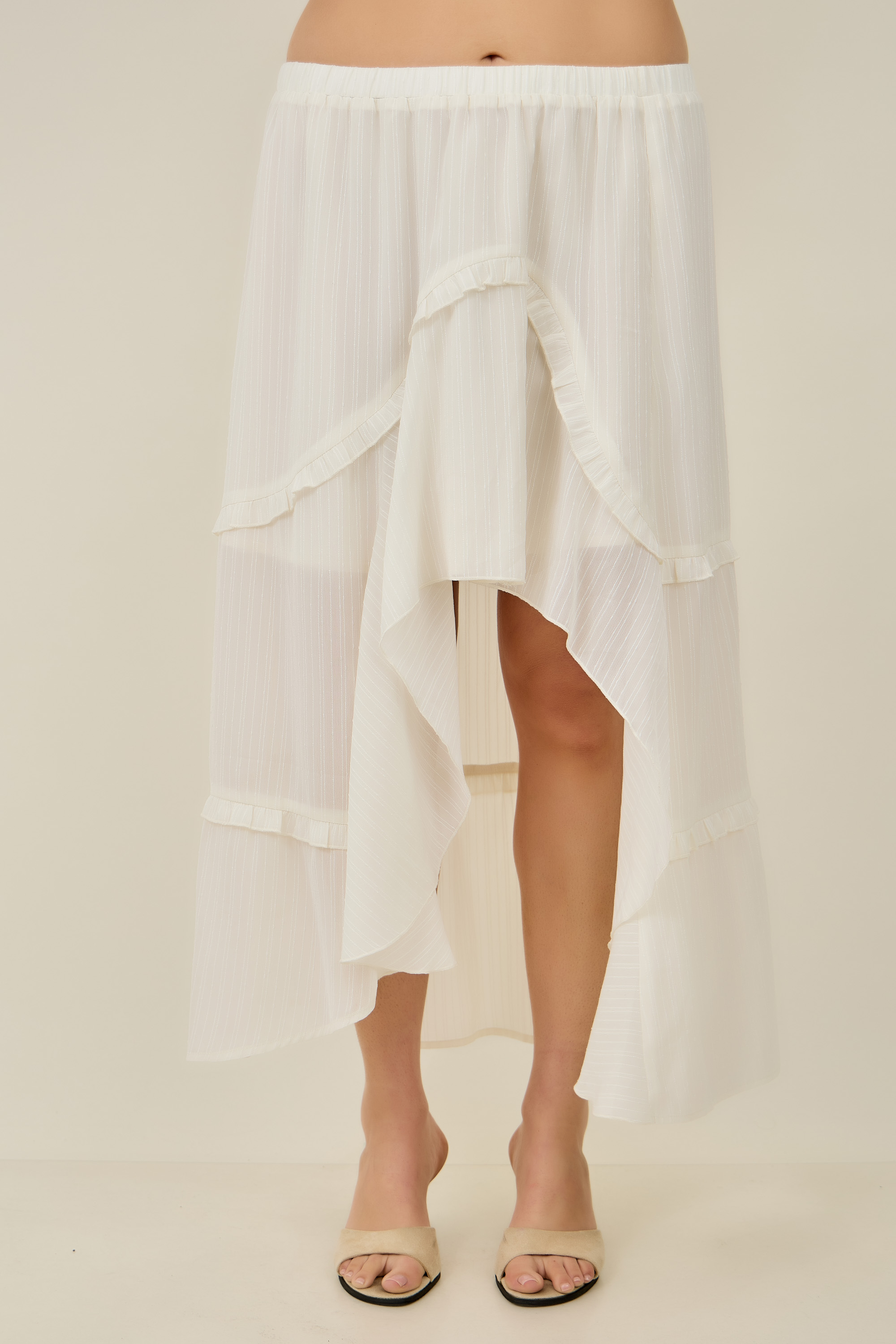 Plus Size Textured Woven Ruffle Midi Skirt