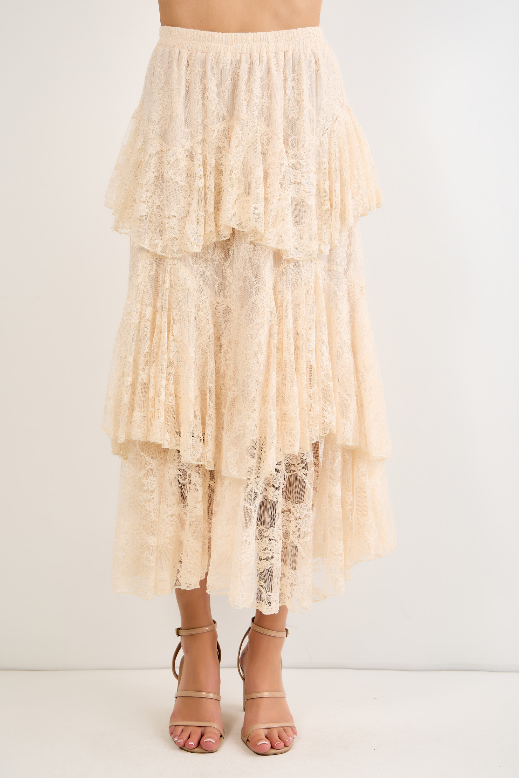 Lace Tiered Midi Skirt