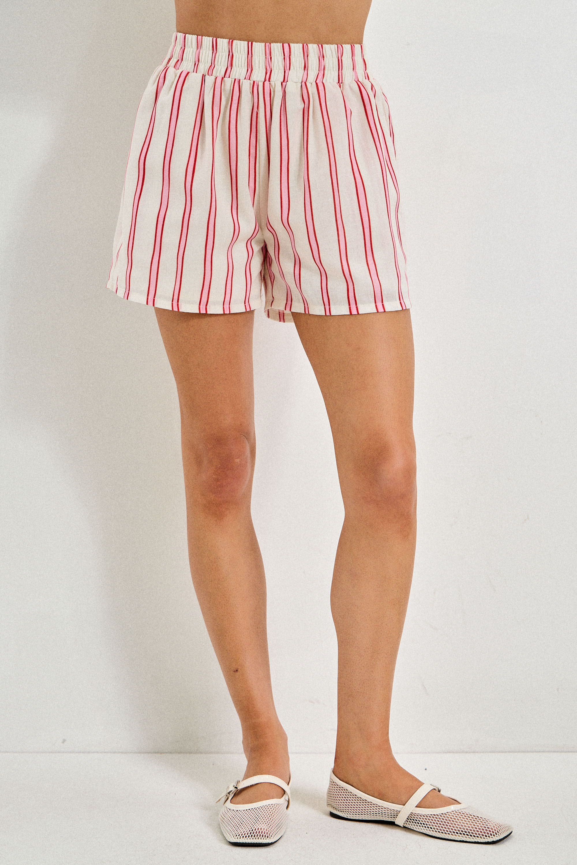 Vertical Stripe Print Elastic Waist Shorts