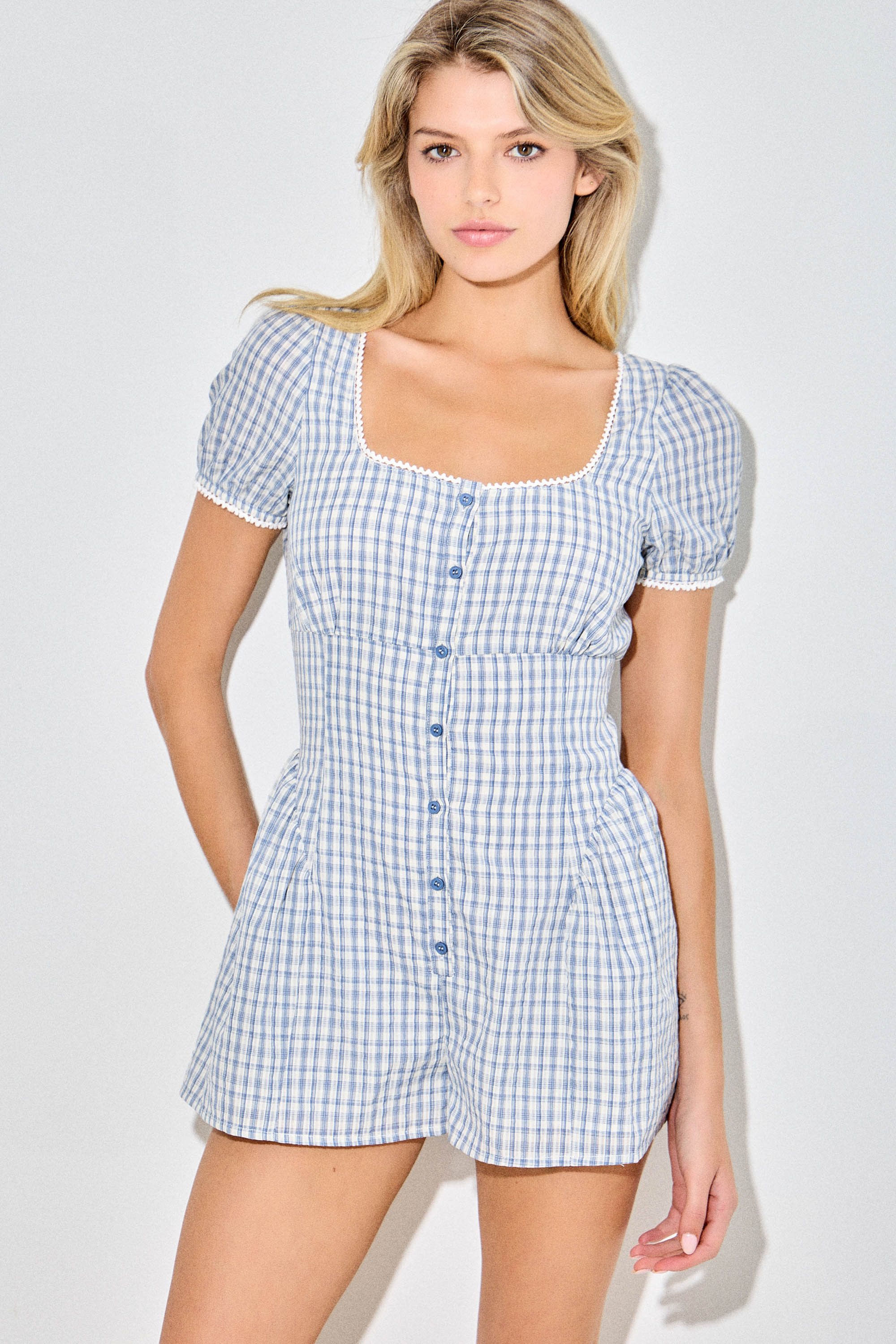 Gingham Button Up Romper