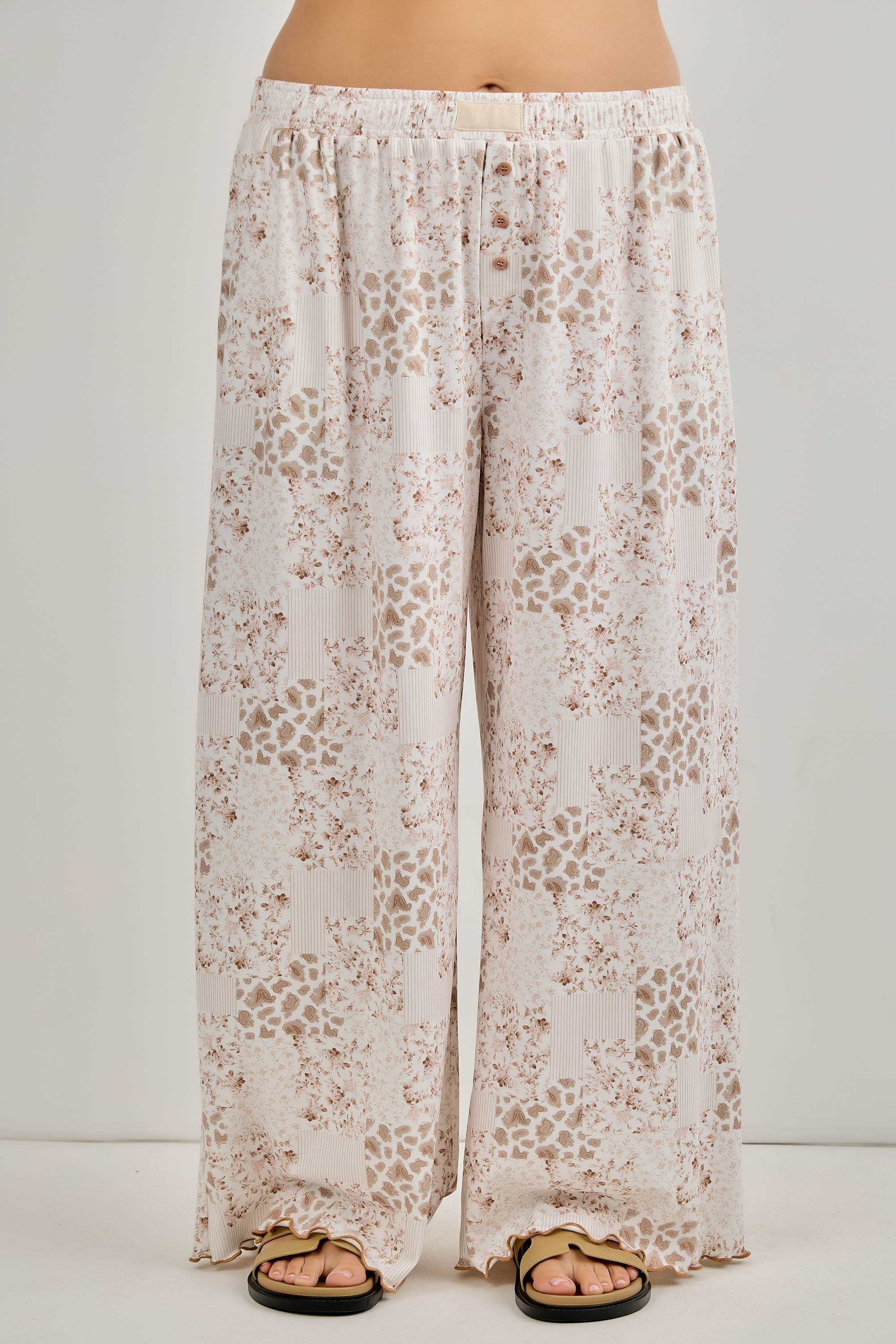 Plus Size Multi Print Button Detail Pants