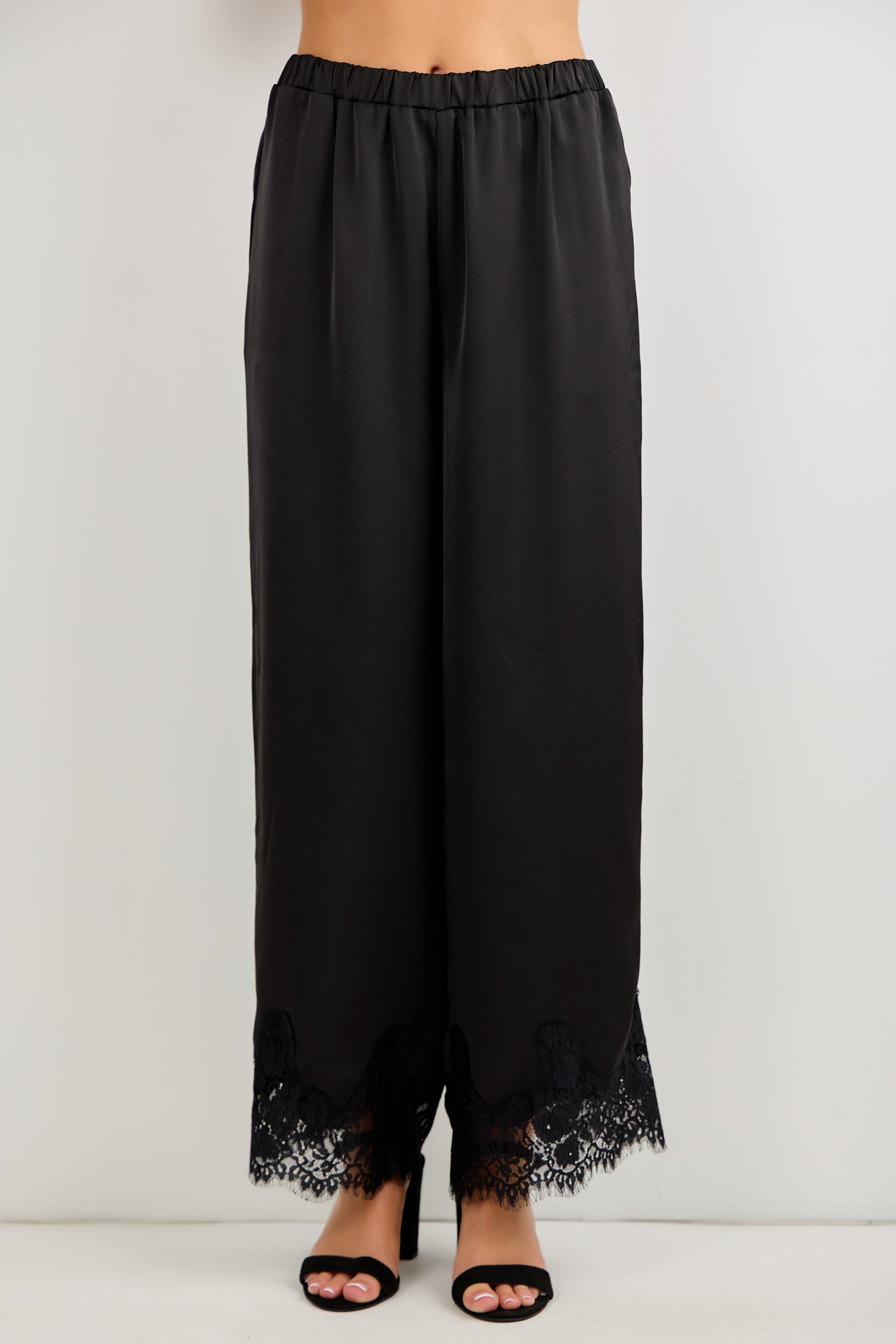 Lace Trim Satin Pants