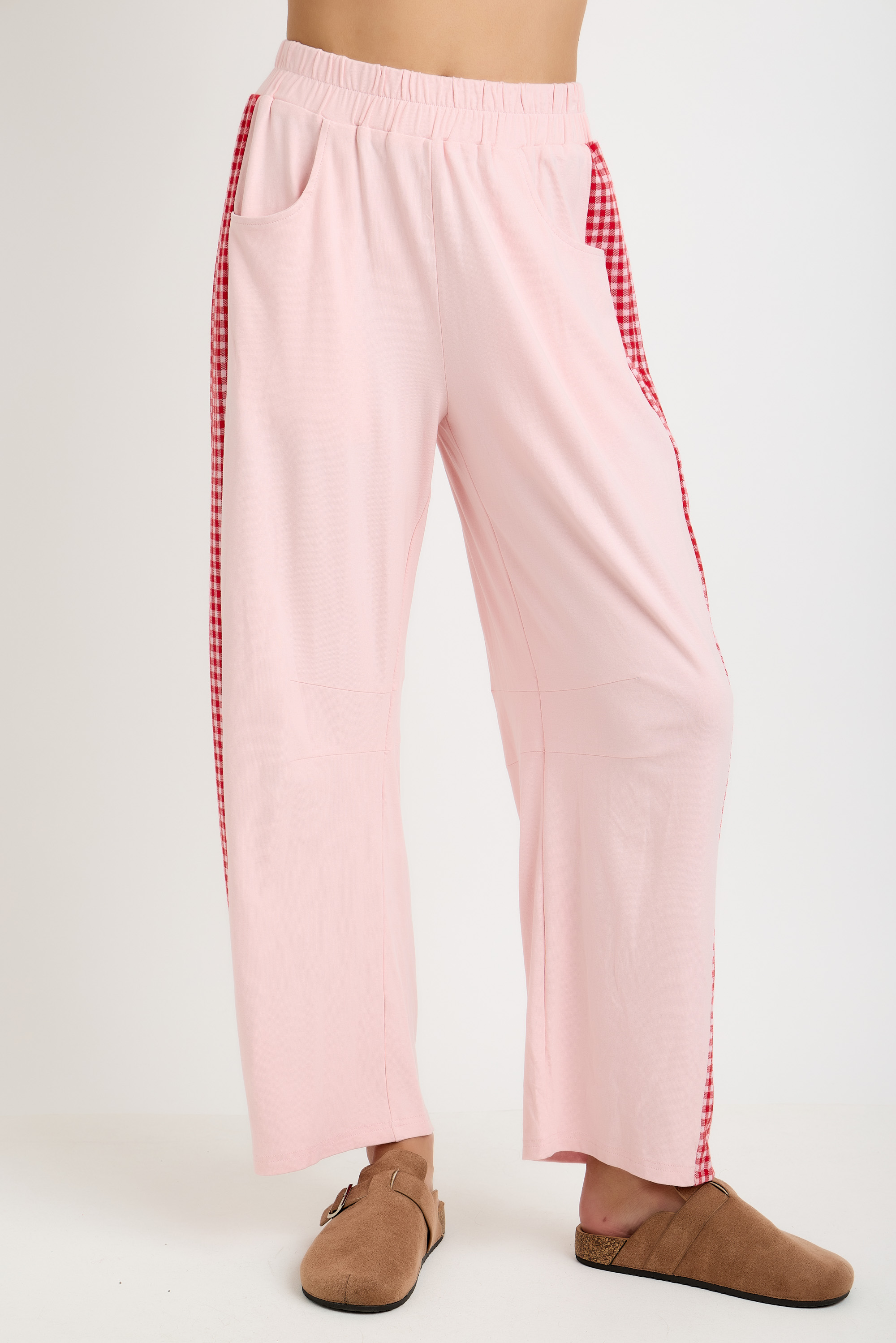 Plaid Contrast Elastic Waist Pants