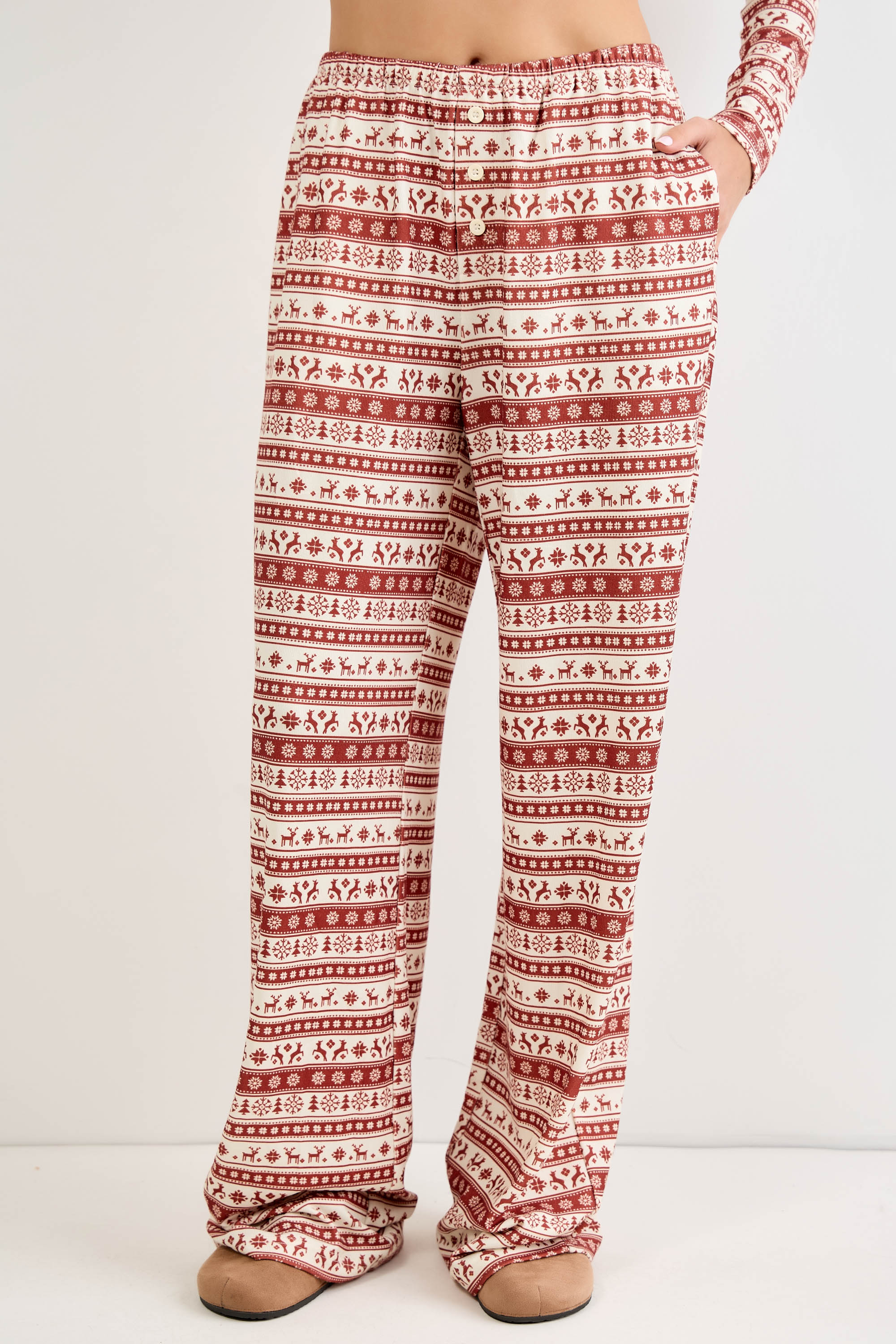 Holiday Print Elastic Waist Pants