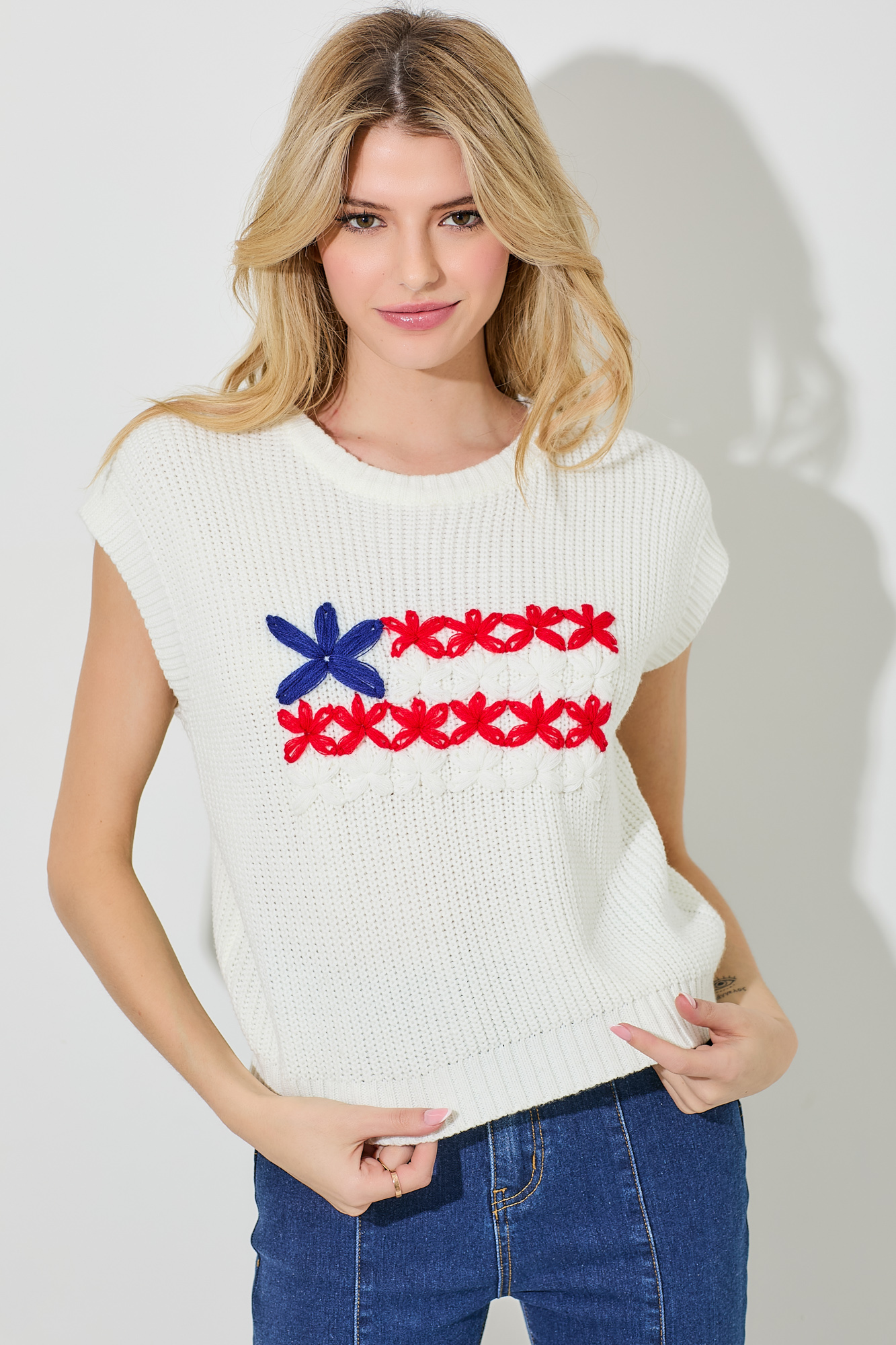 Usa Flag Knit Sweater Vest