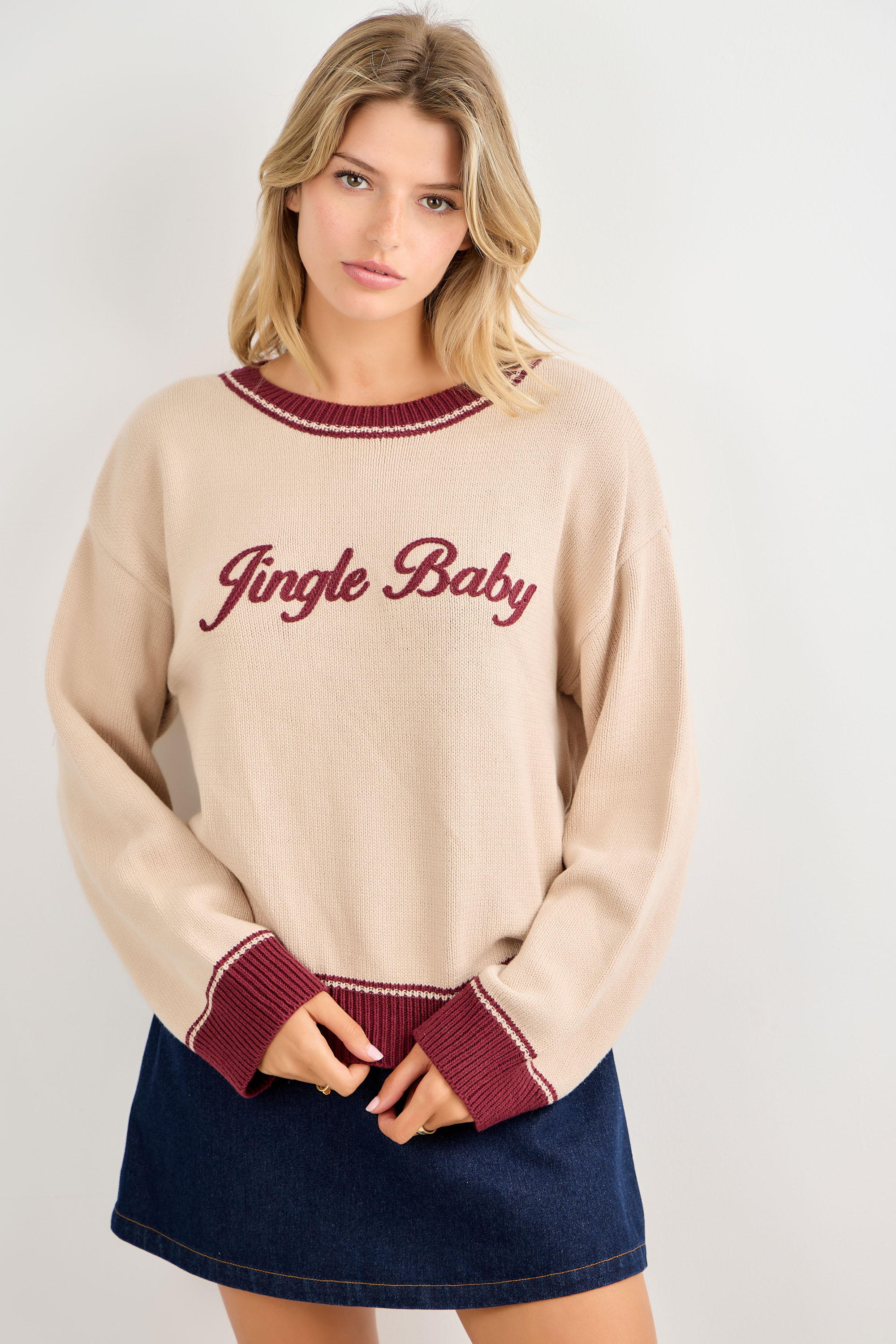 "Jingle Baby" Contrast Hem Sweater