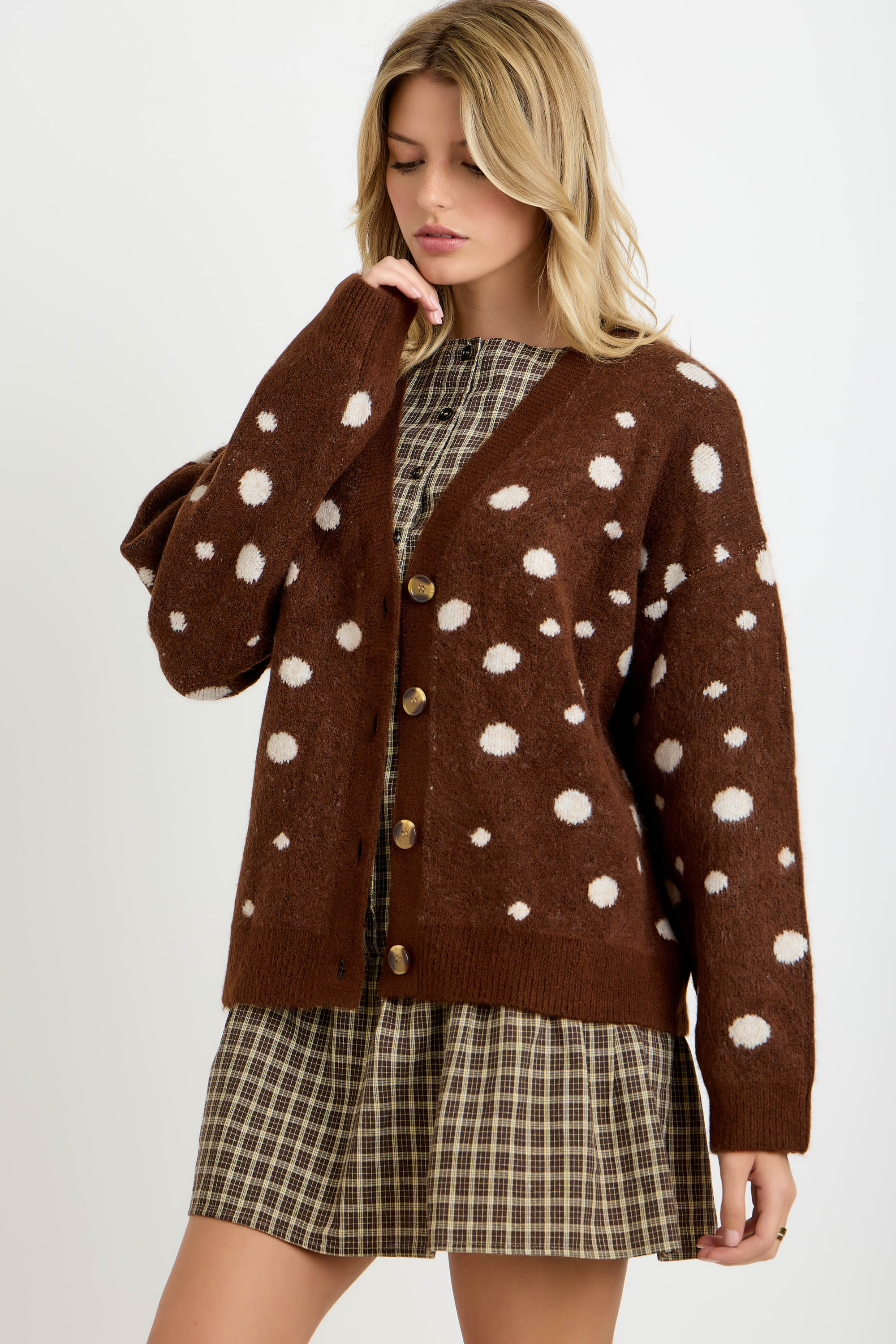 Dot Knit Button Up Cardigan