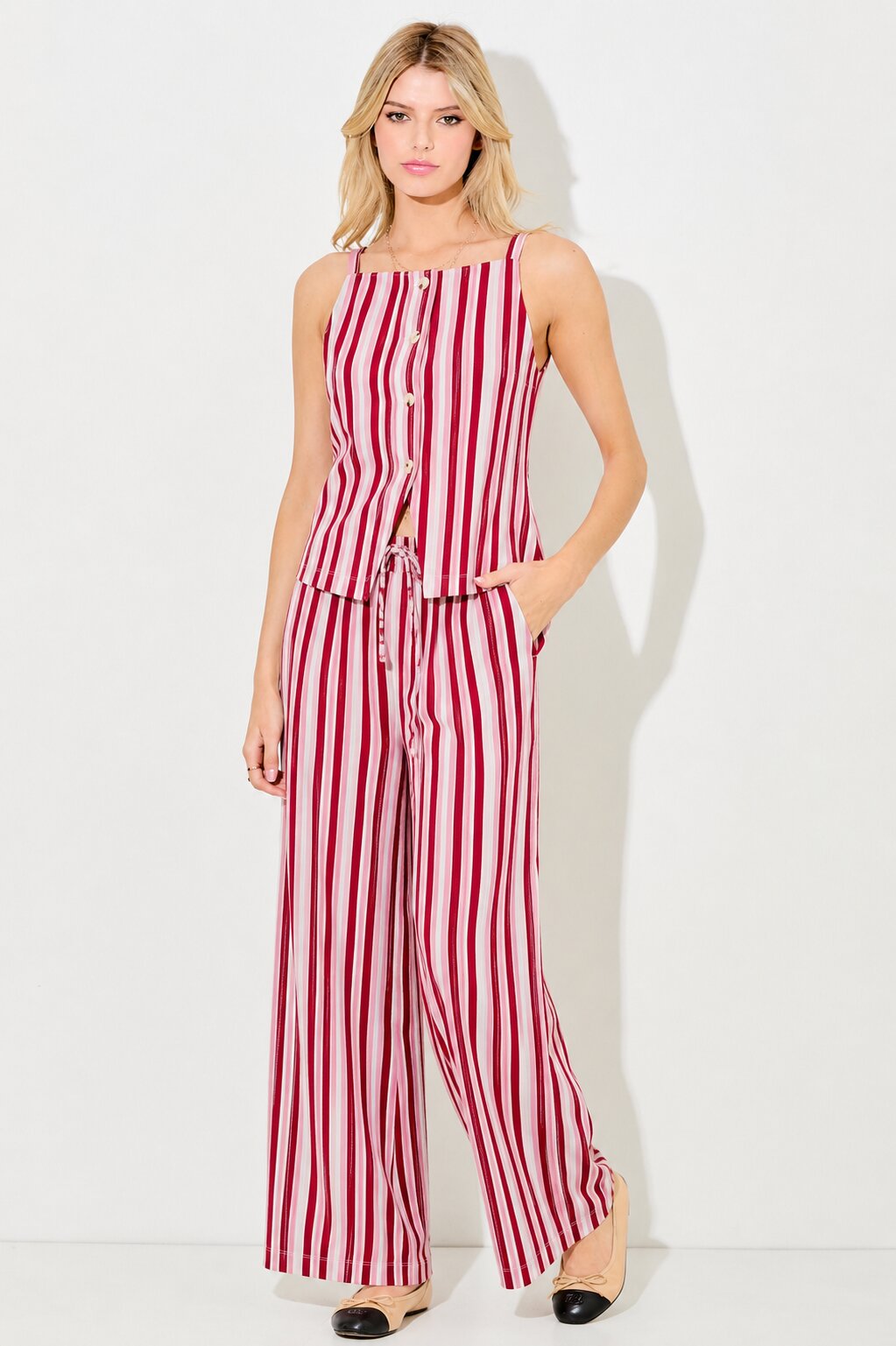 Multi Stripe Button Up Sleeveless Top