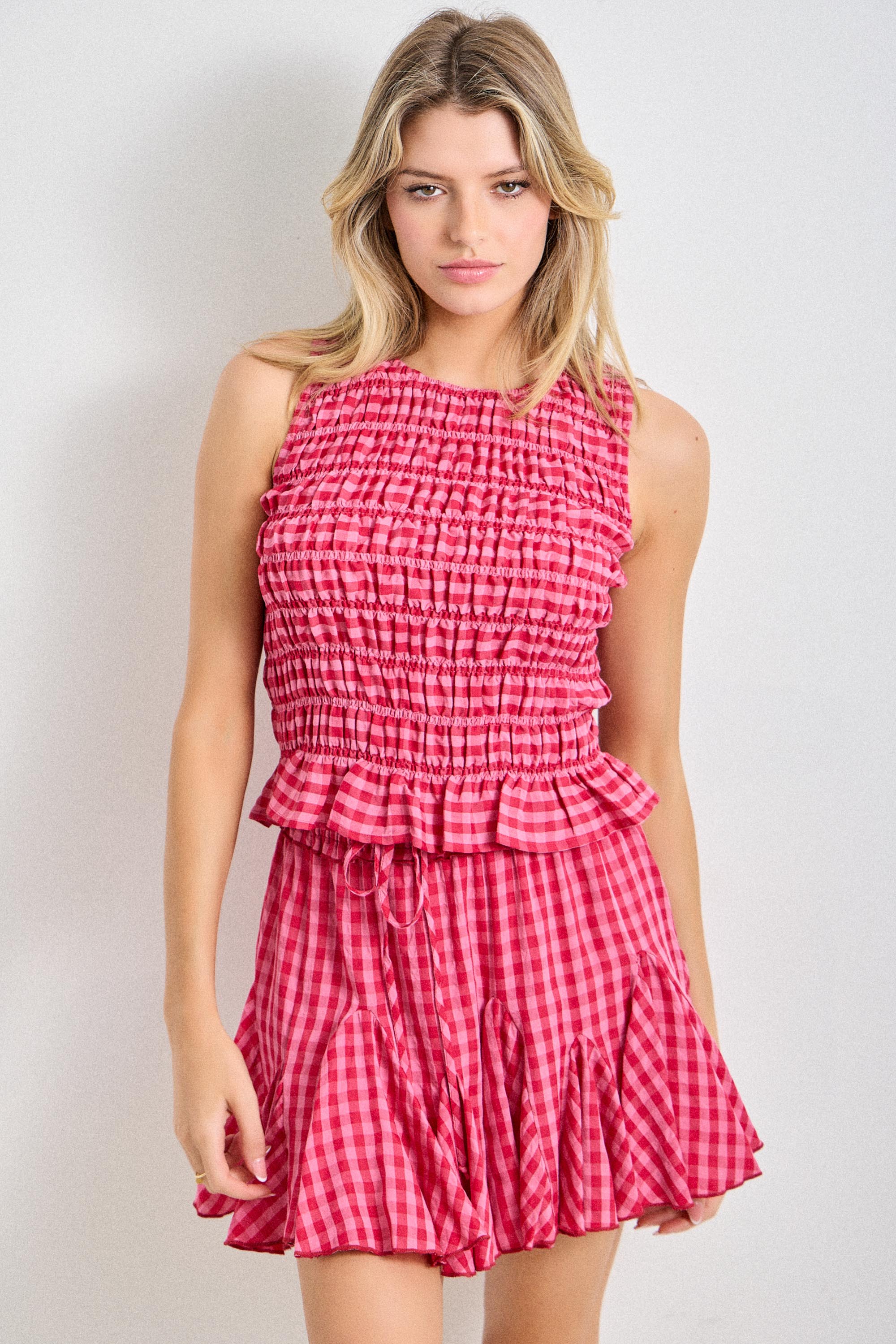 Smocked Bodice Gingham Top