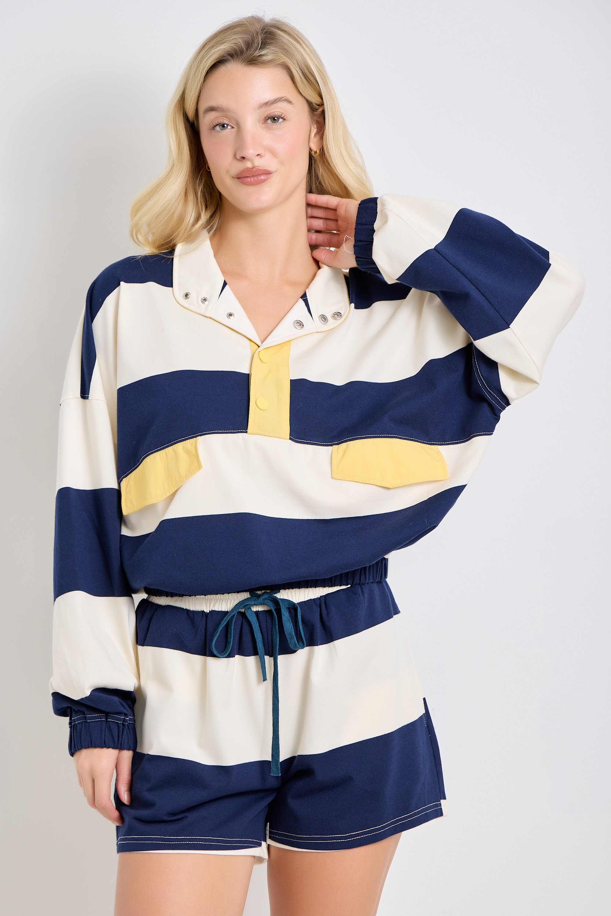Wide Stripe Contrast Detail Long Sleeve To