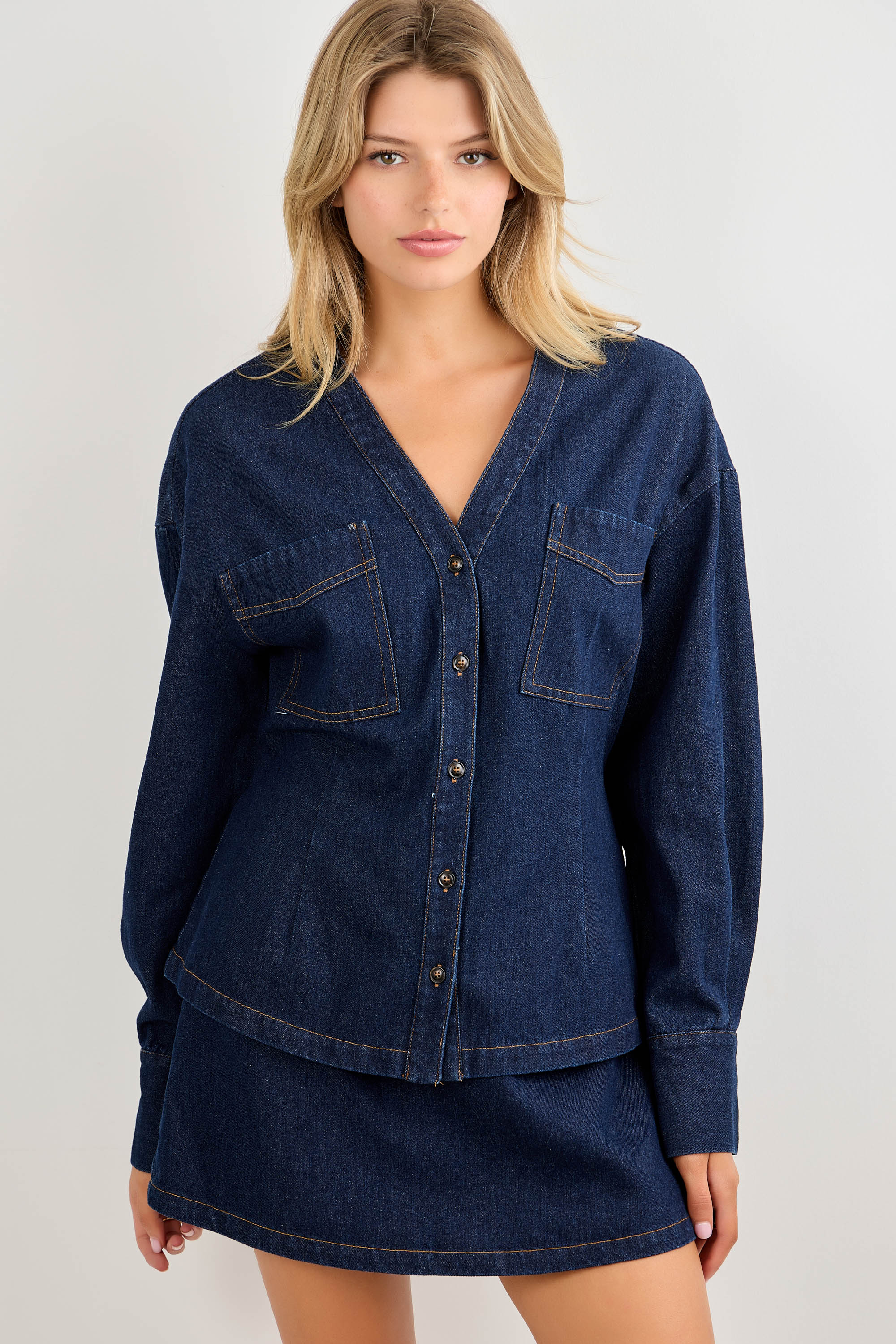 Denim Button Up Long Sleeve Top