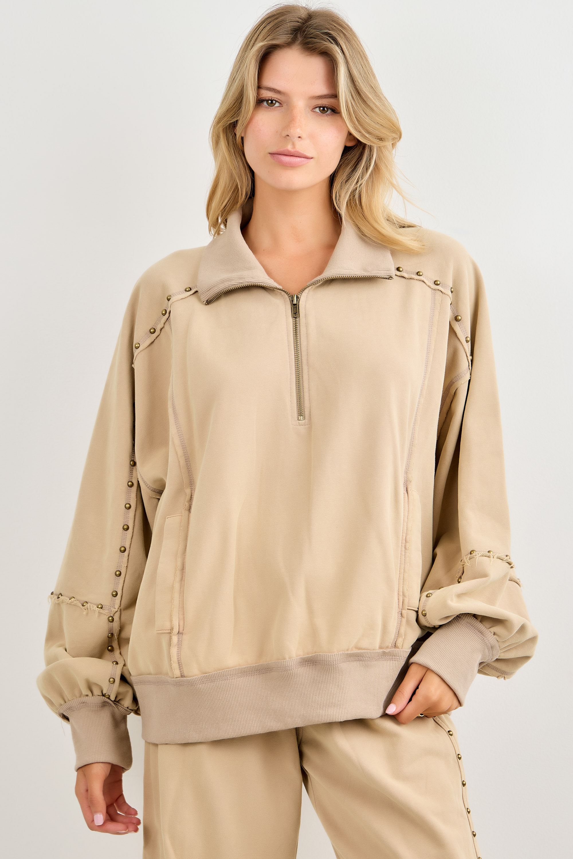 Stud Detail Half Zip Sweater