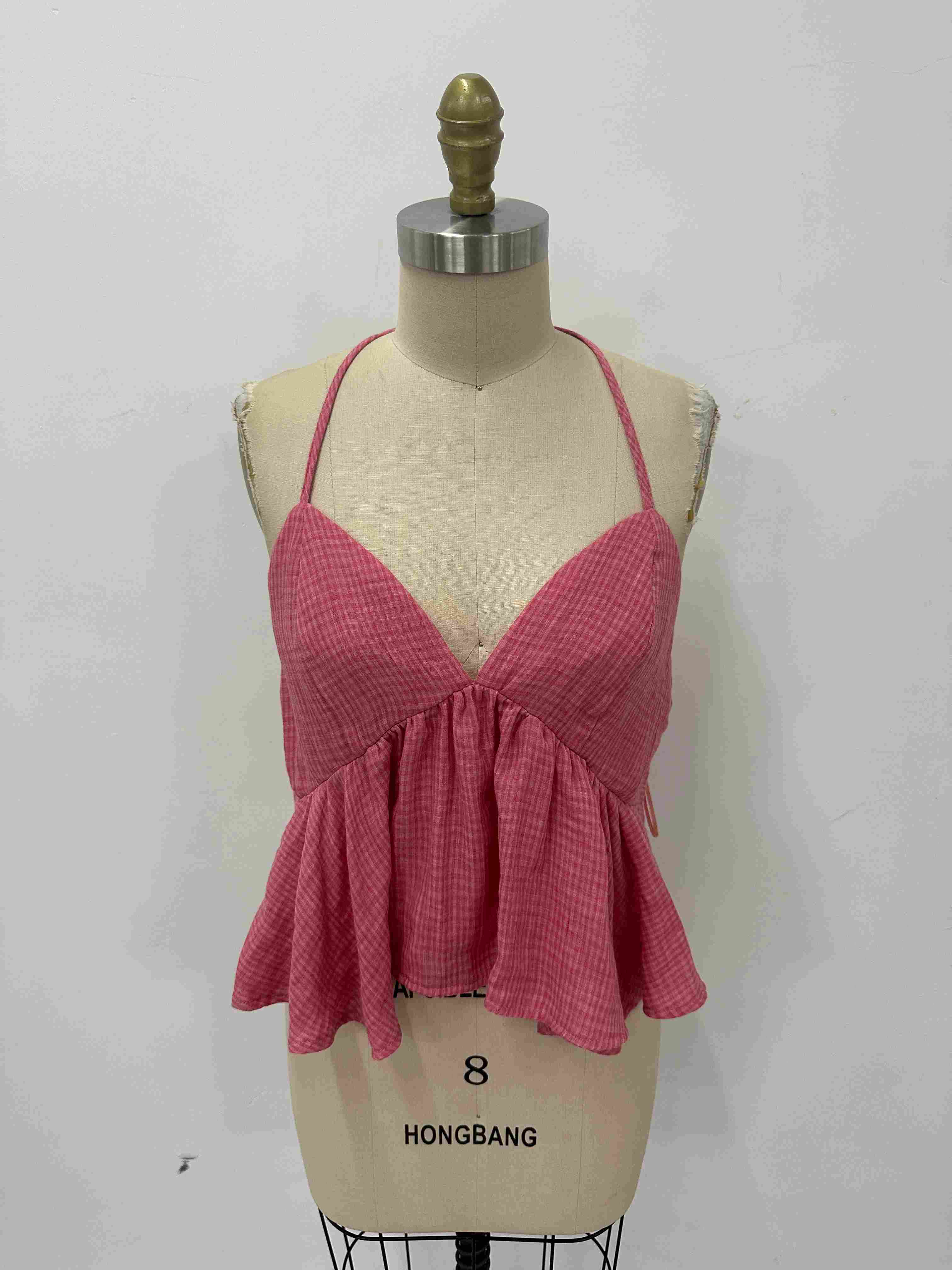 Gingham V Neck Halter Top