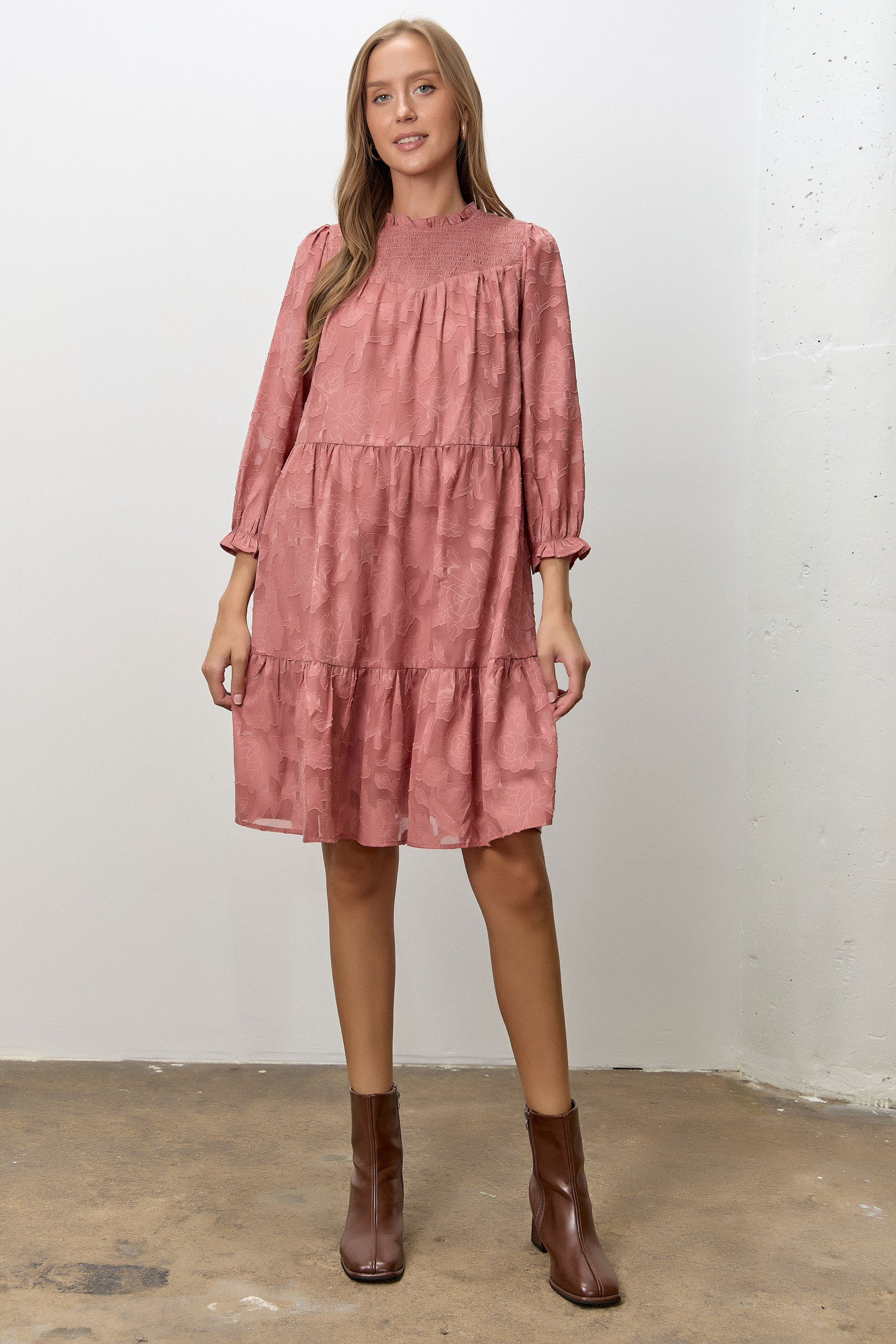 Floral Jacquard Long Sleeve Dress