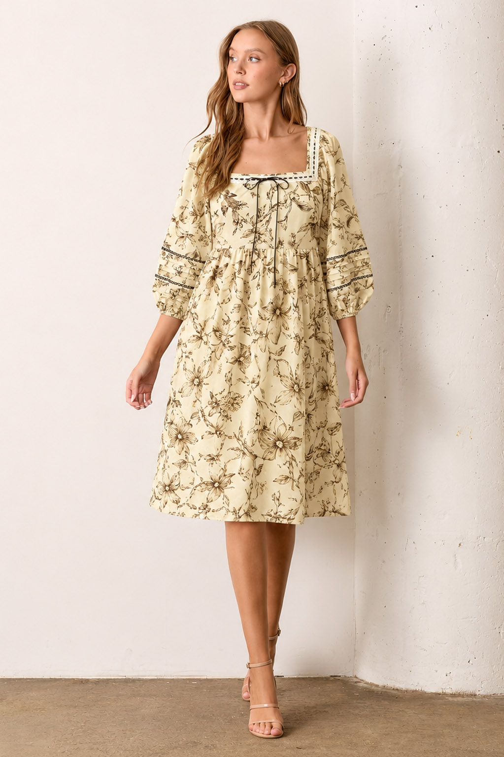 Floral Print Square Neck Dress