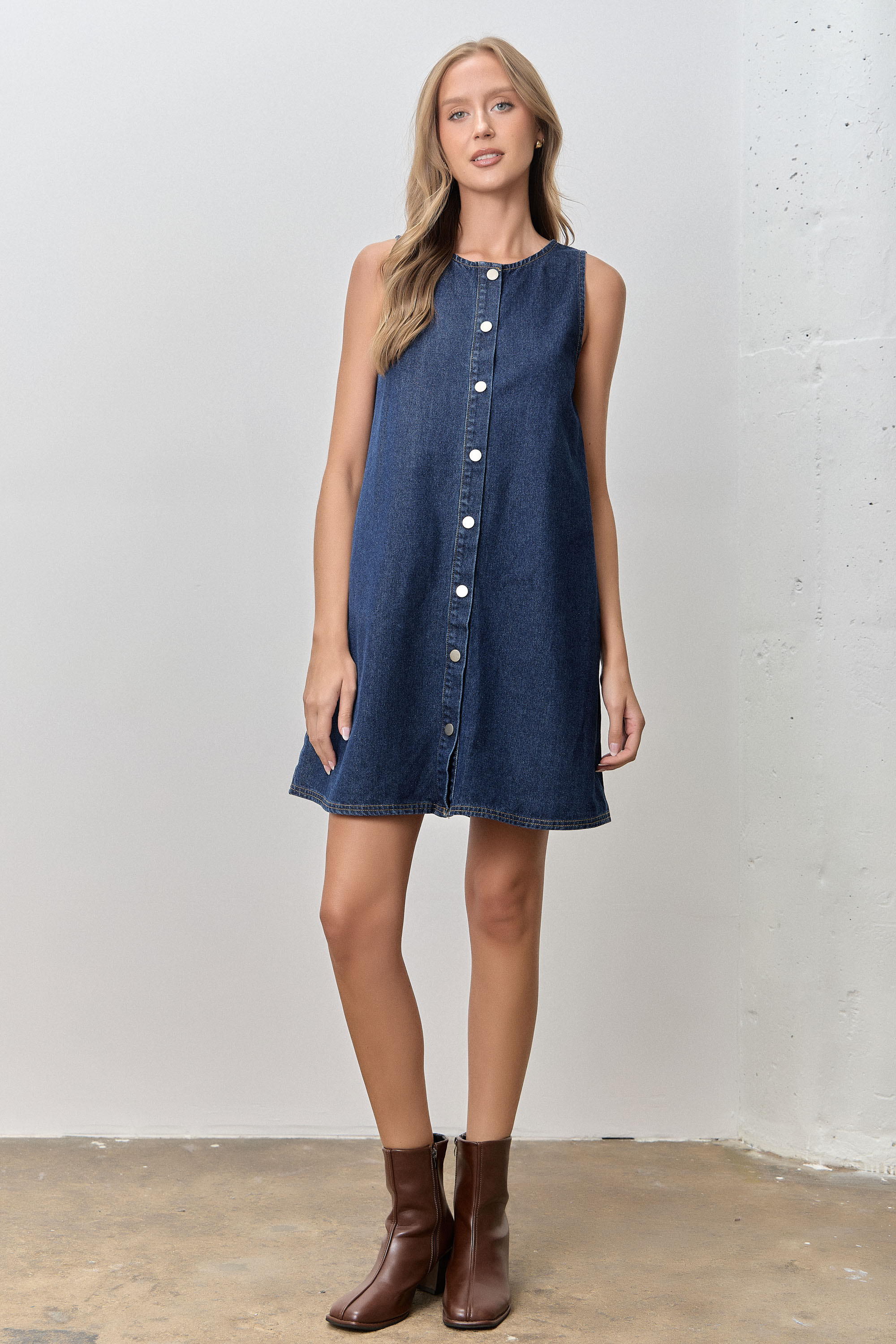 Denim Button Up Sleeveless Dress