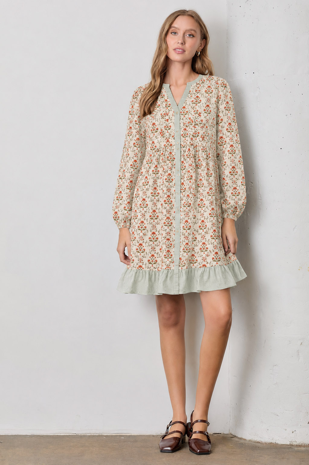 Floral Print Long Sleeve Dress