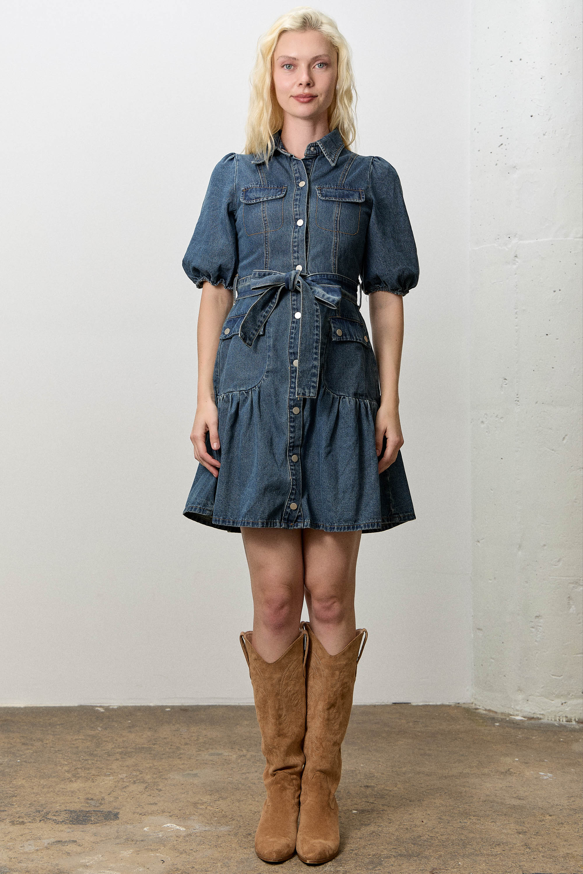 Button Up Waist Tie Dress