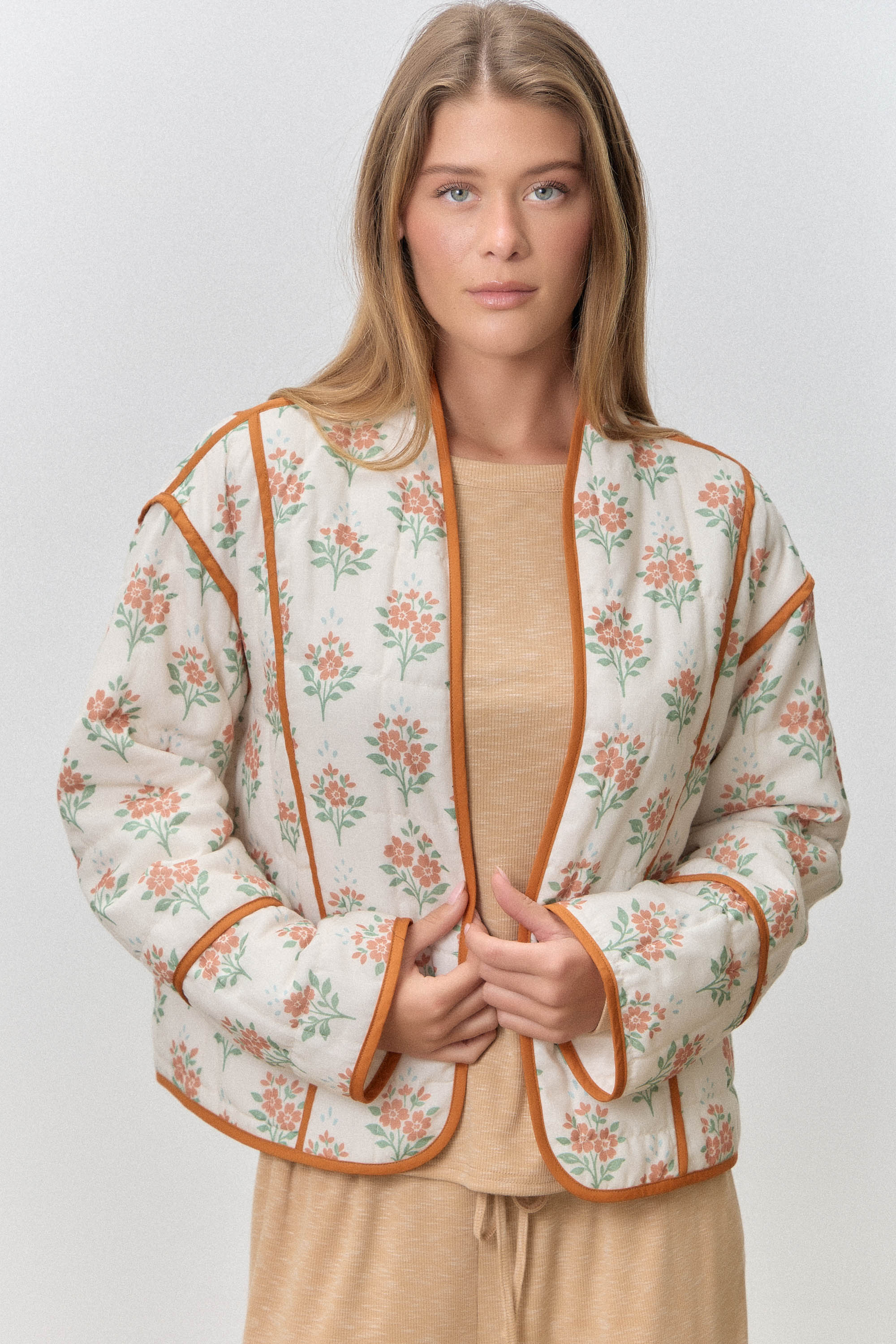 Floral Print Open Front Jacket