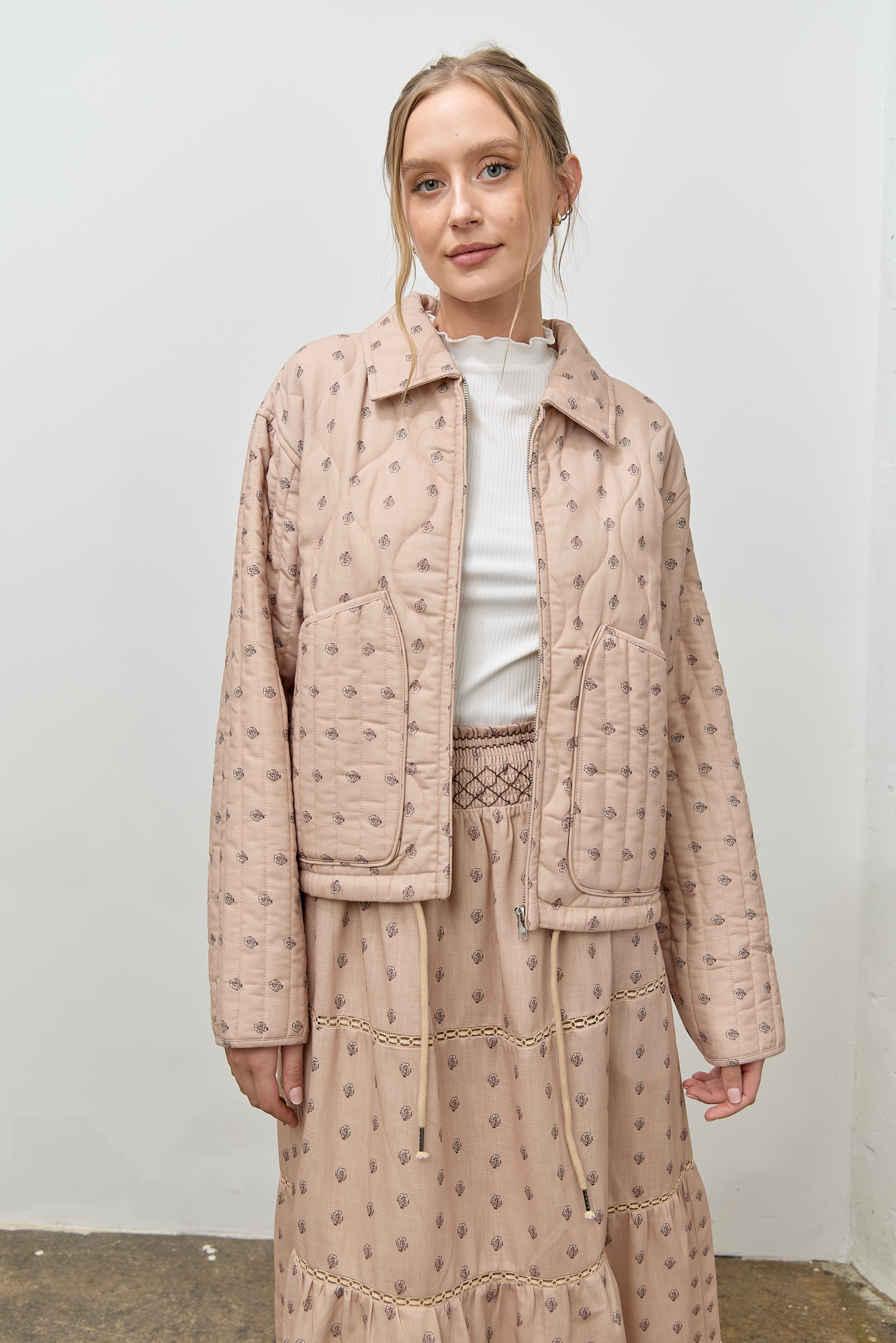 Printed Padded Zip Up Jacket
