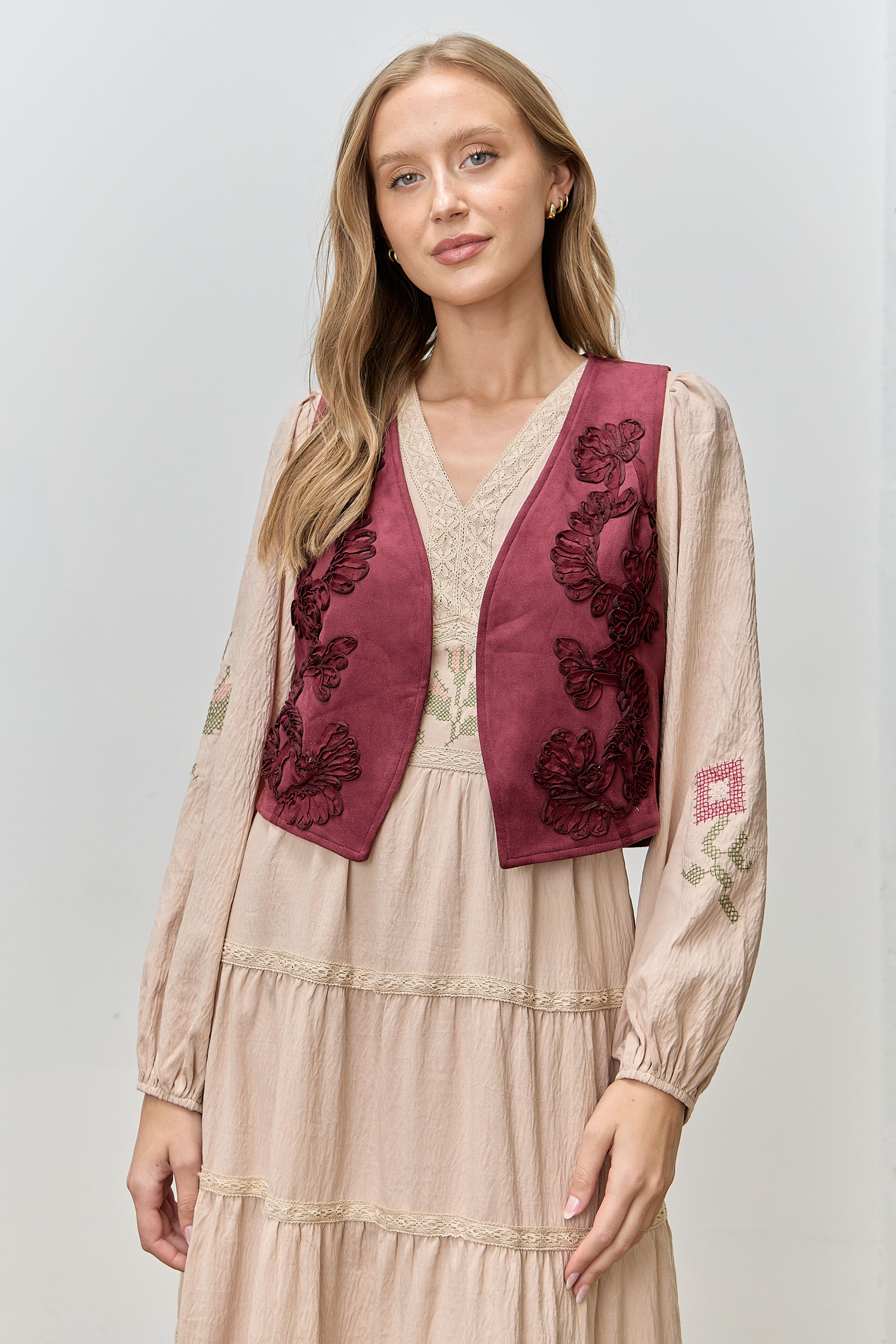 Suede Embroidered Vest