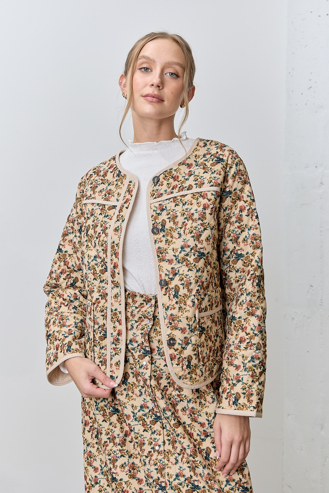 Printed Corduroy Quilted Padded Jacket