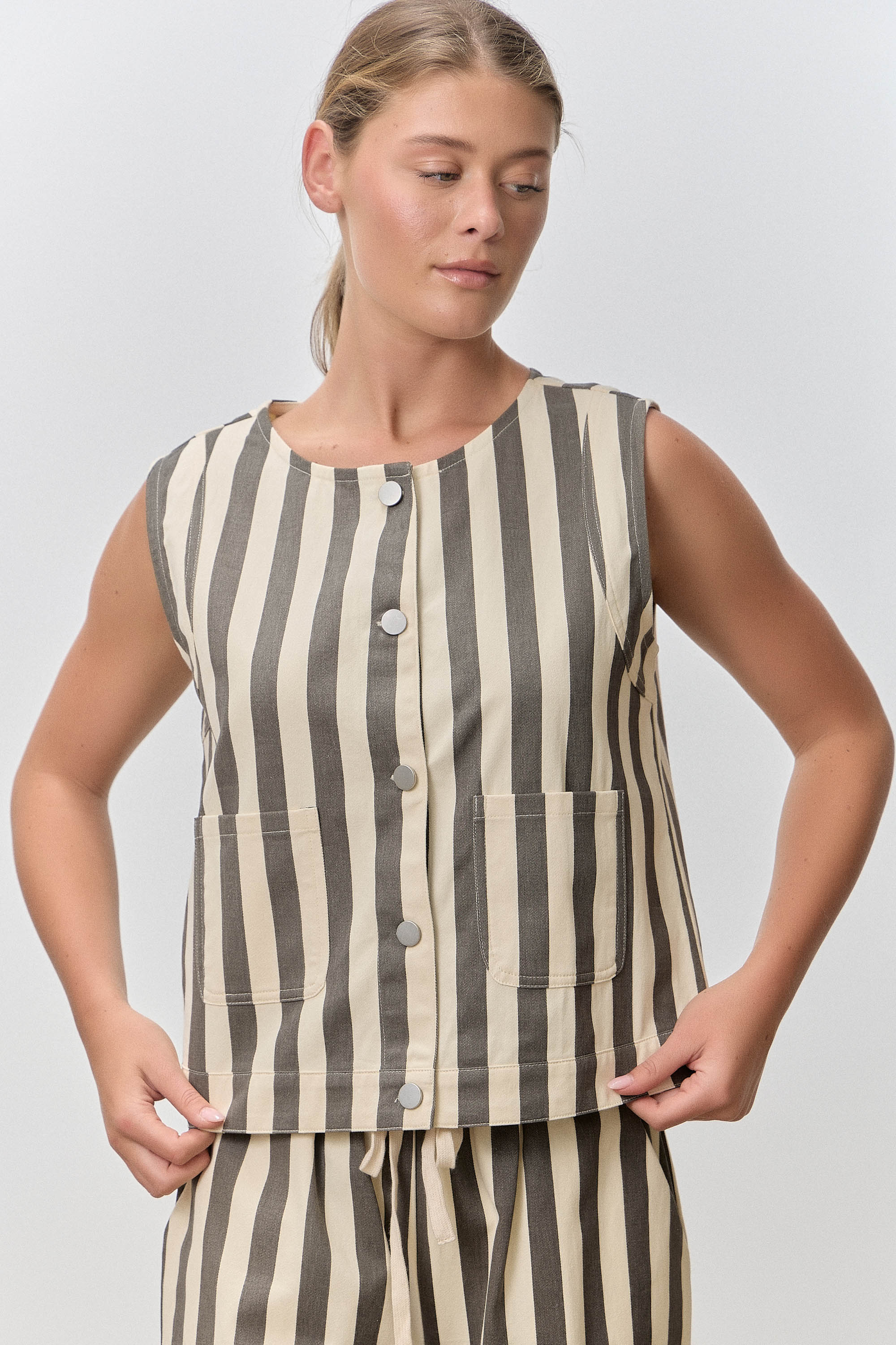 Striped Button Up Vest