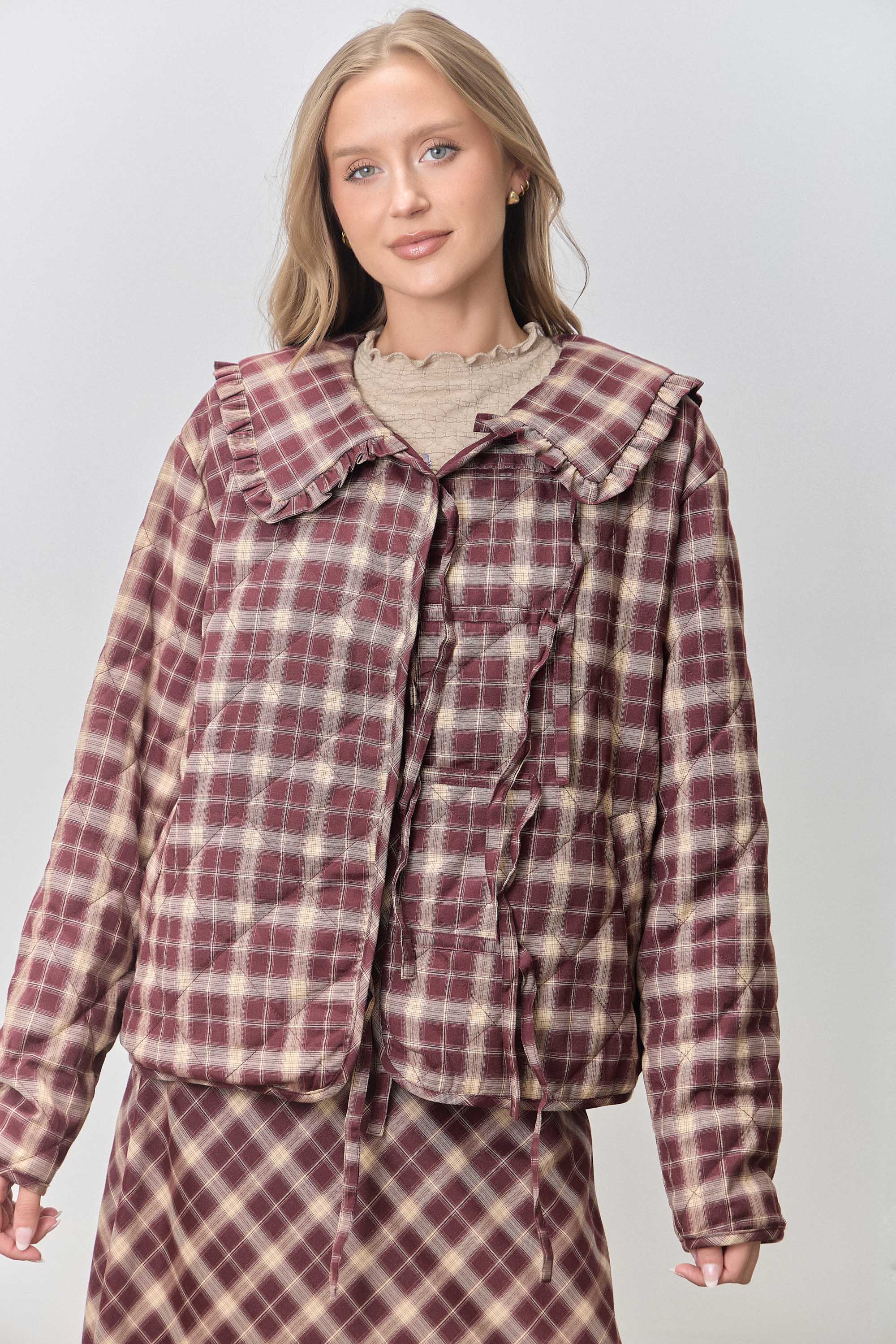 Plaid Print Front Tie Jacket