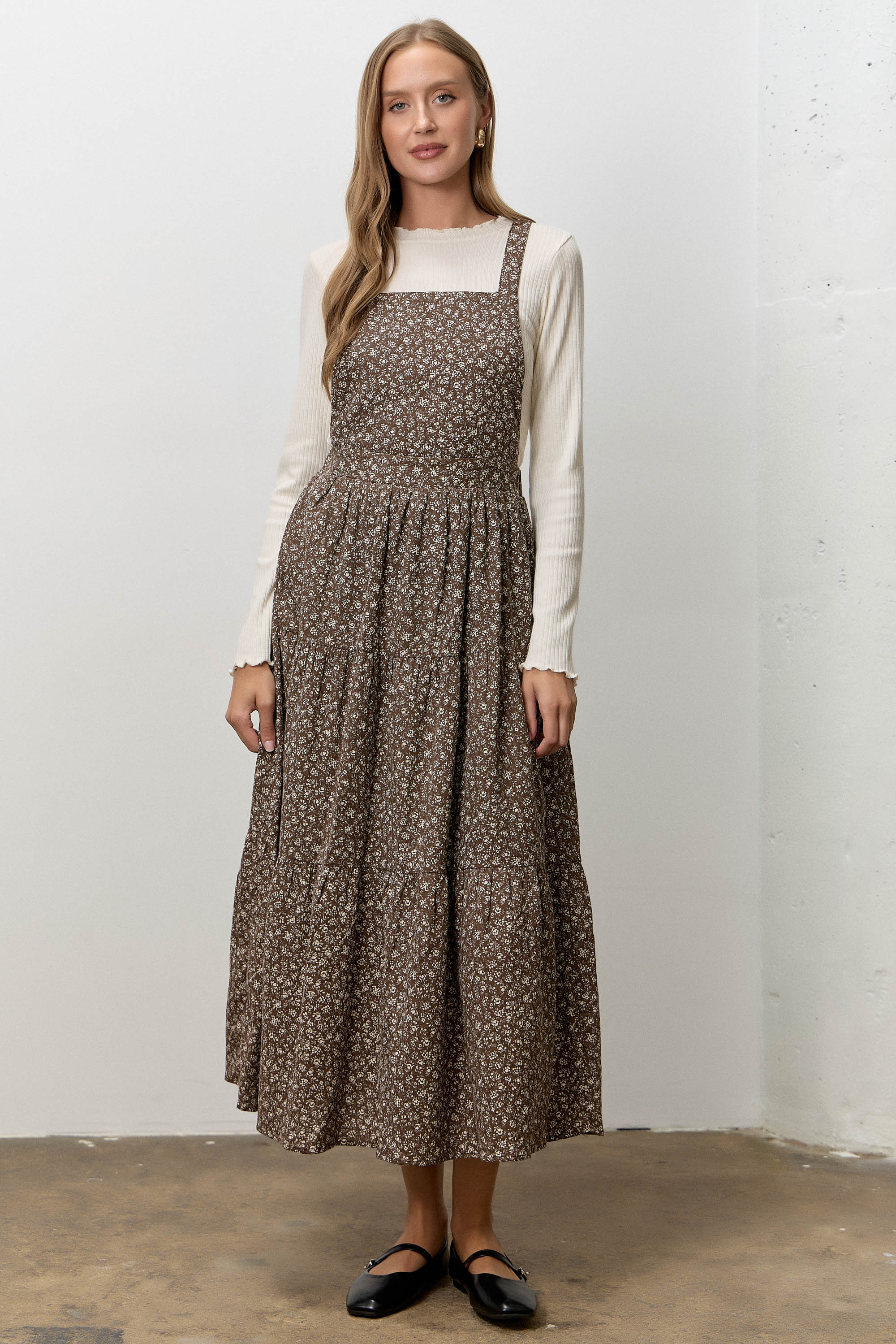 Floral Print Overall Midi Skirt