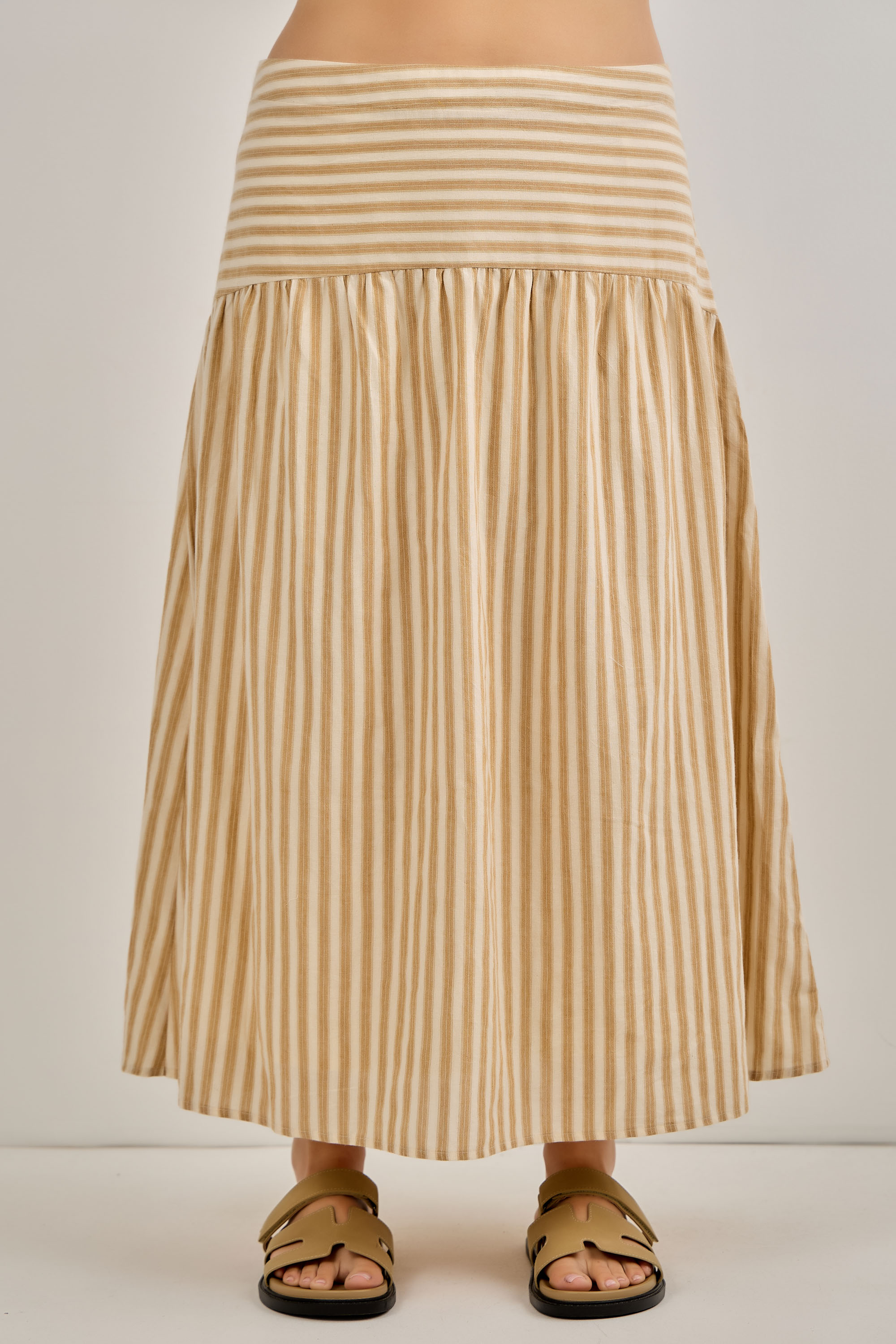 Plus Size Striped Cotton Midi Skirt