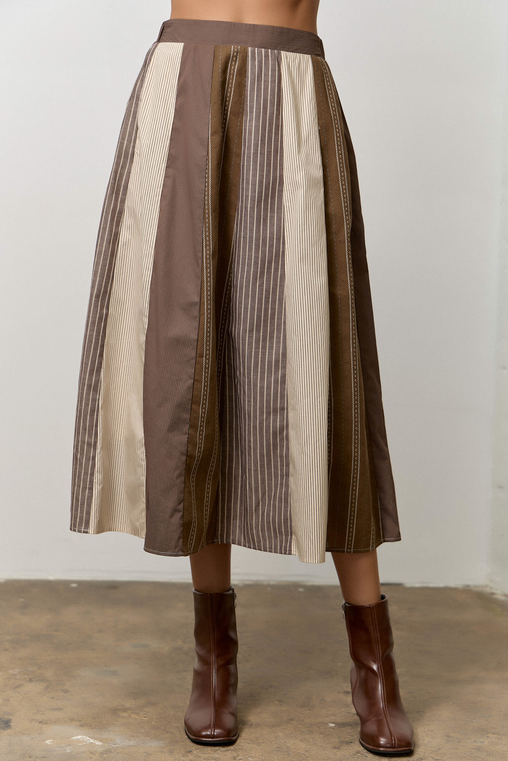 Striped Elastic Waist Midi Skirt