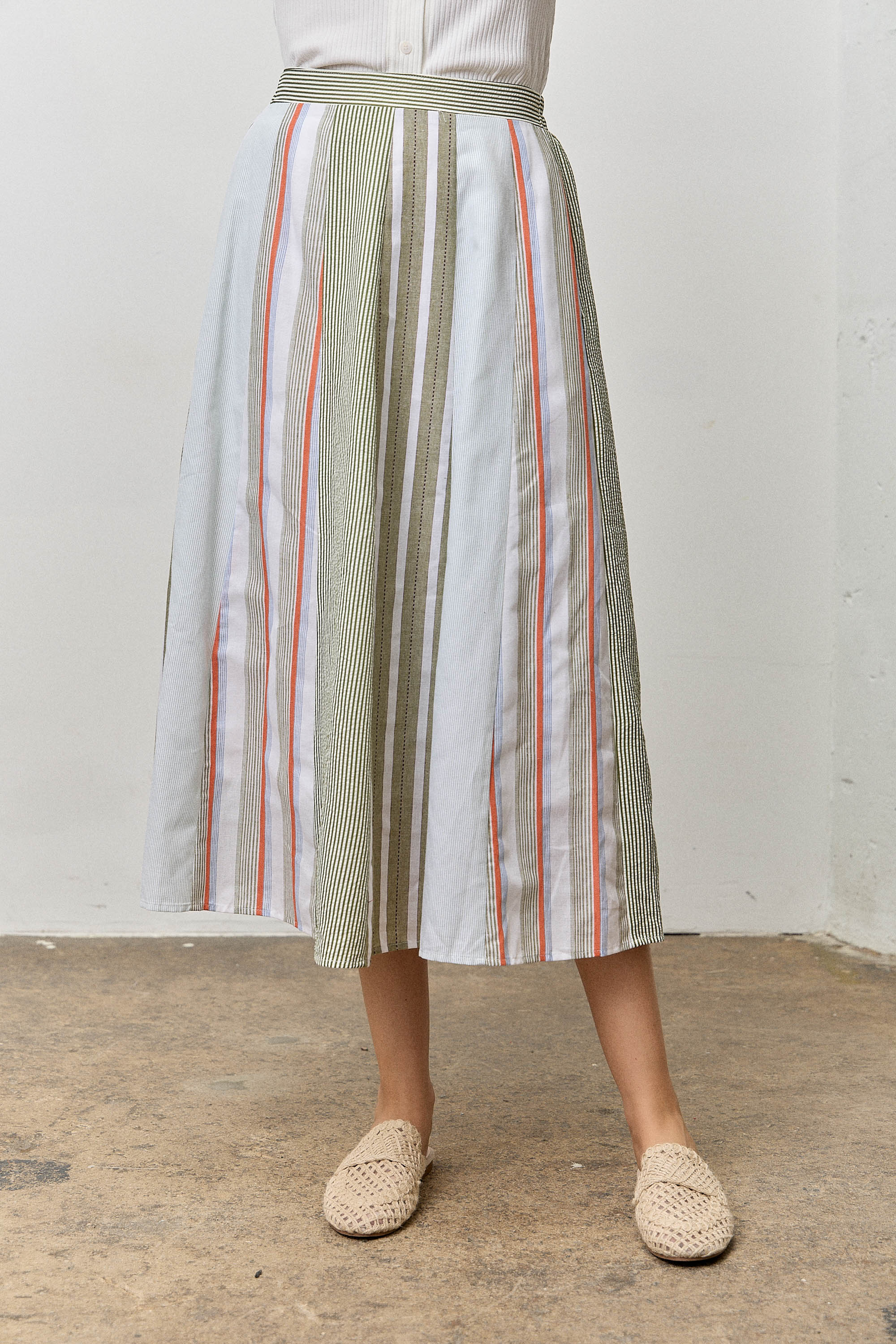 Plus Size Striped Midi Skirt