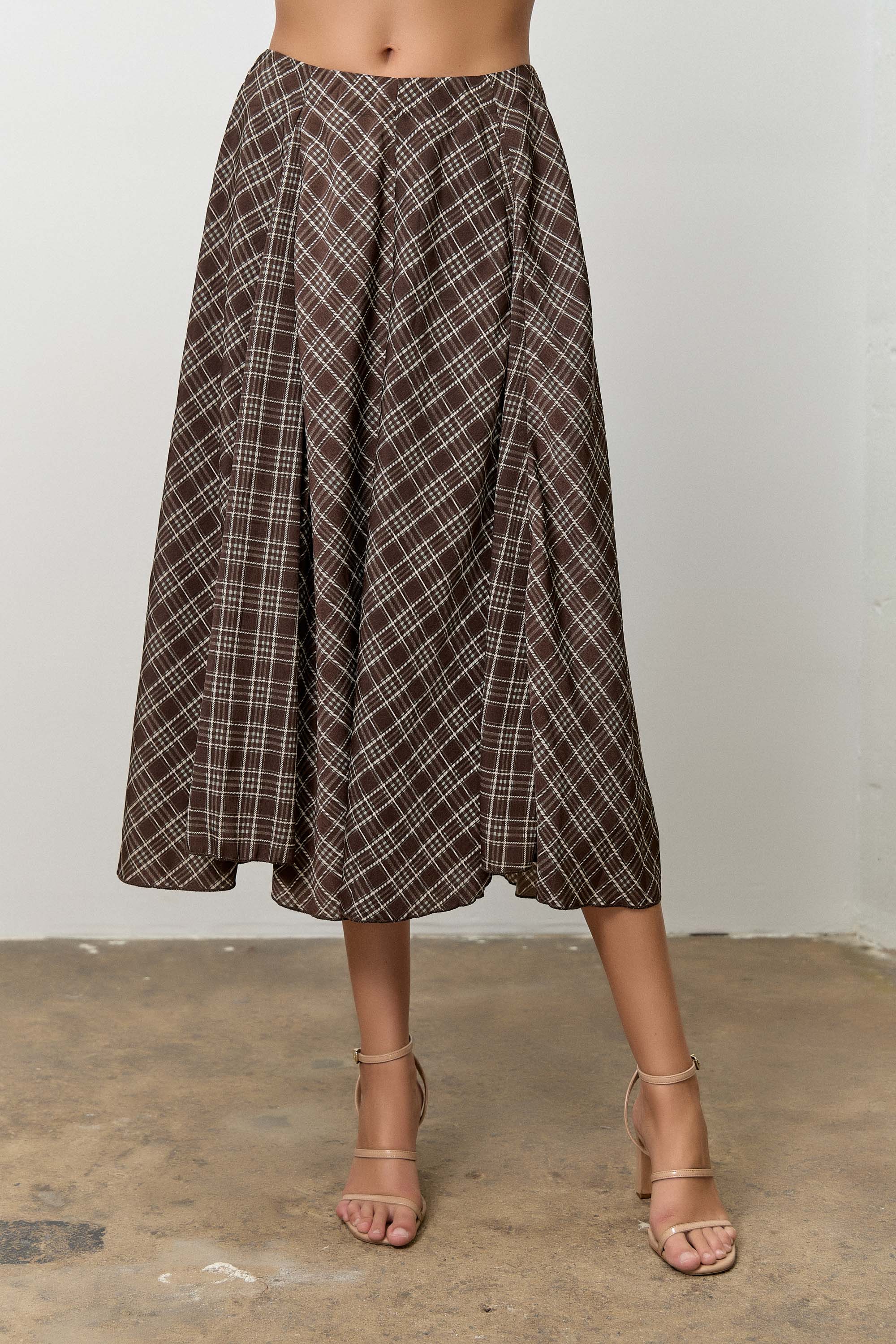 Plaid Print Midi Skirt