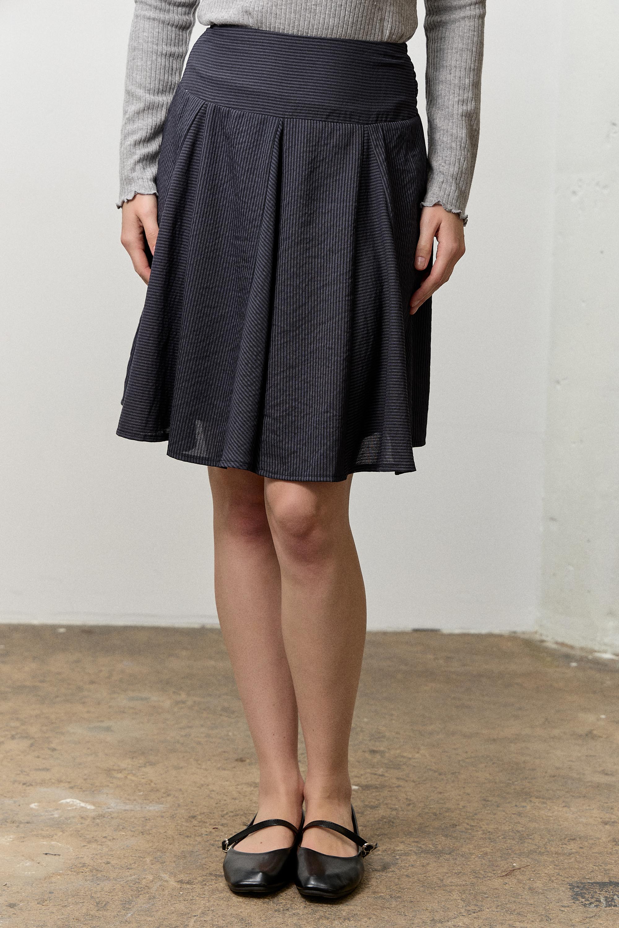 Striped Godet Midi Skirt