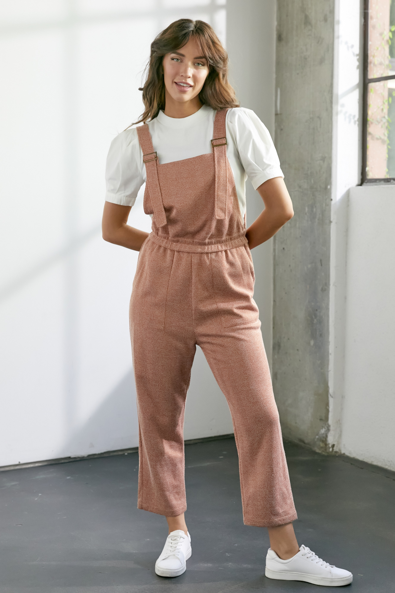 Textured Knit Overalls