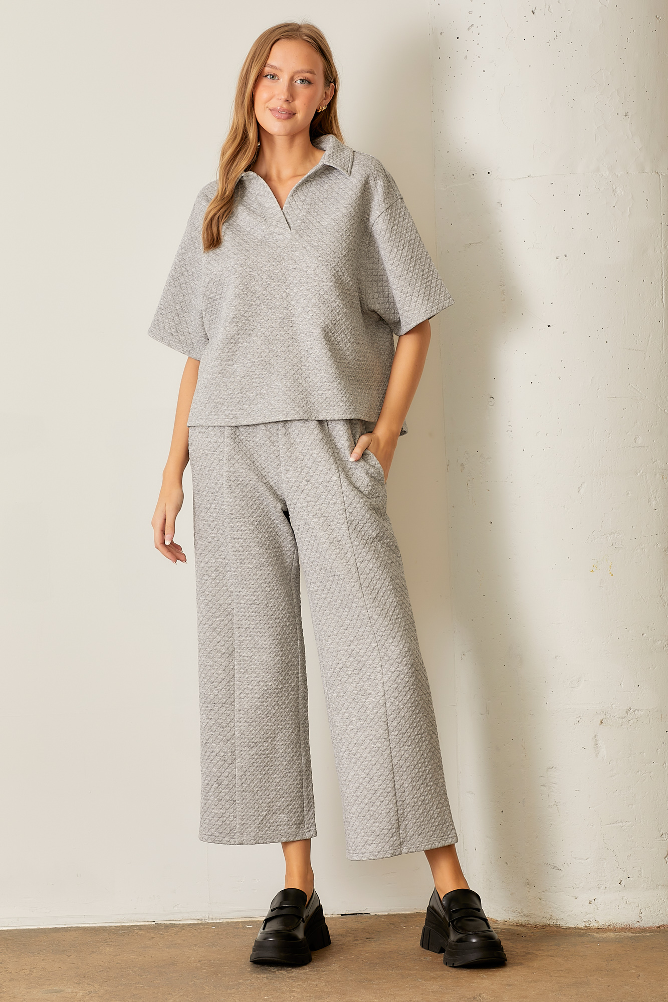 Knit Jacquard Elastic Waist Pant
