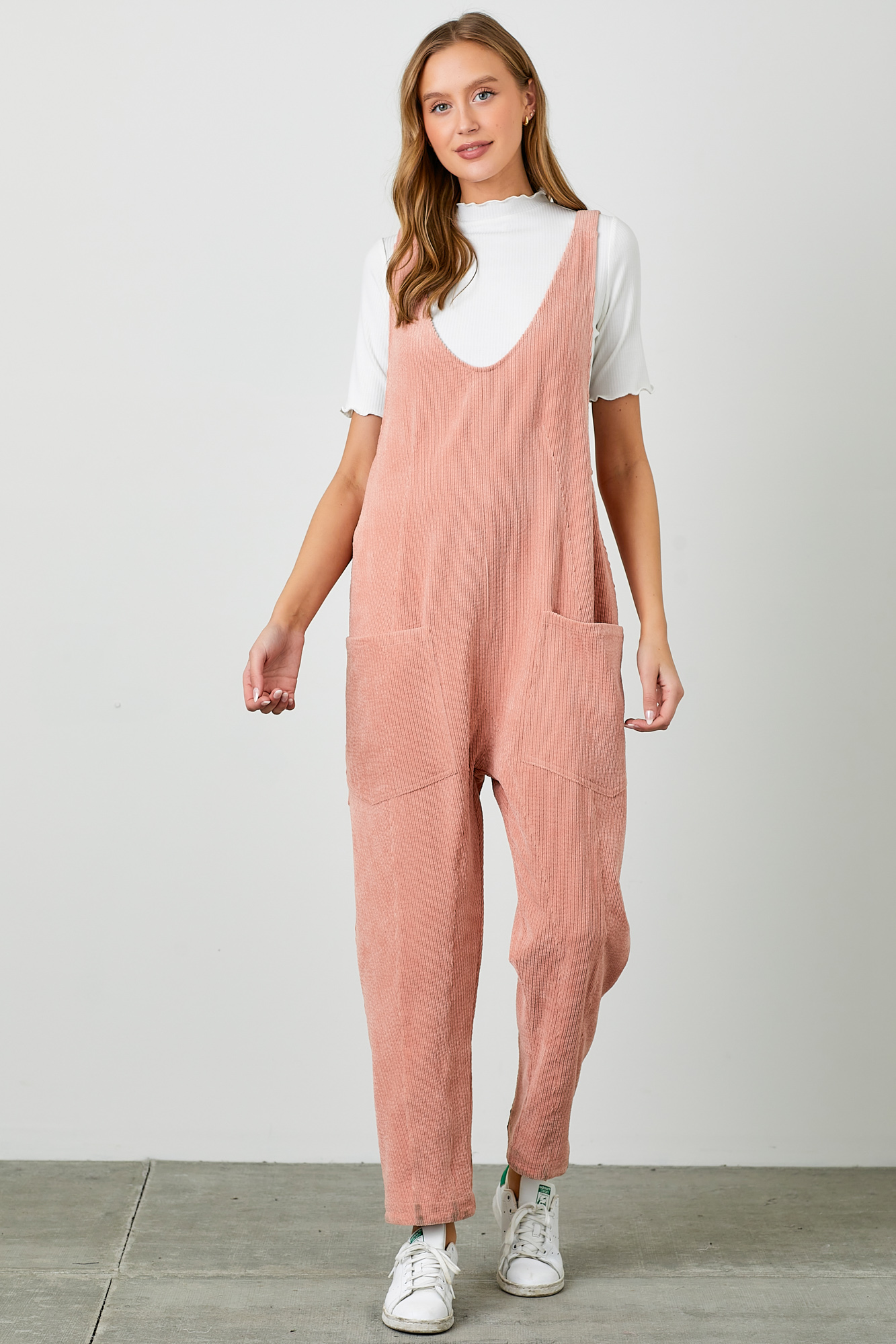 Corduroy Scoop Neck Overalls