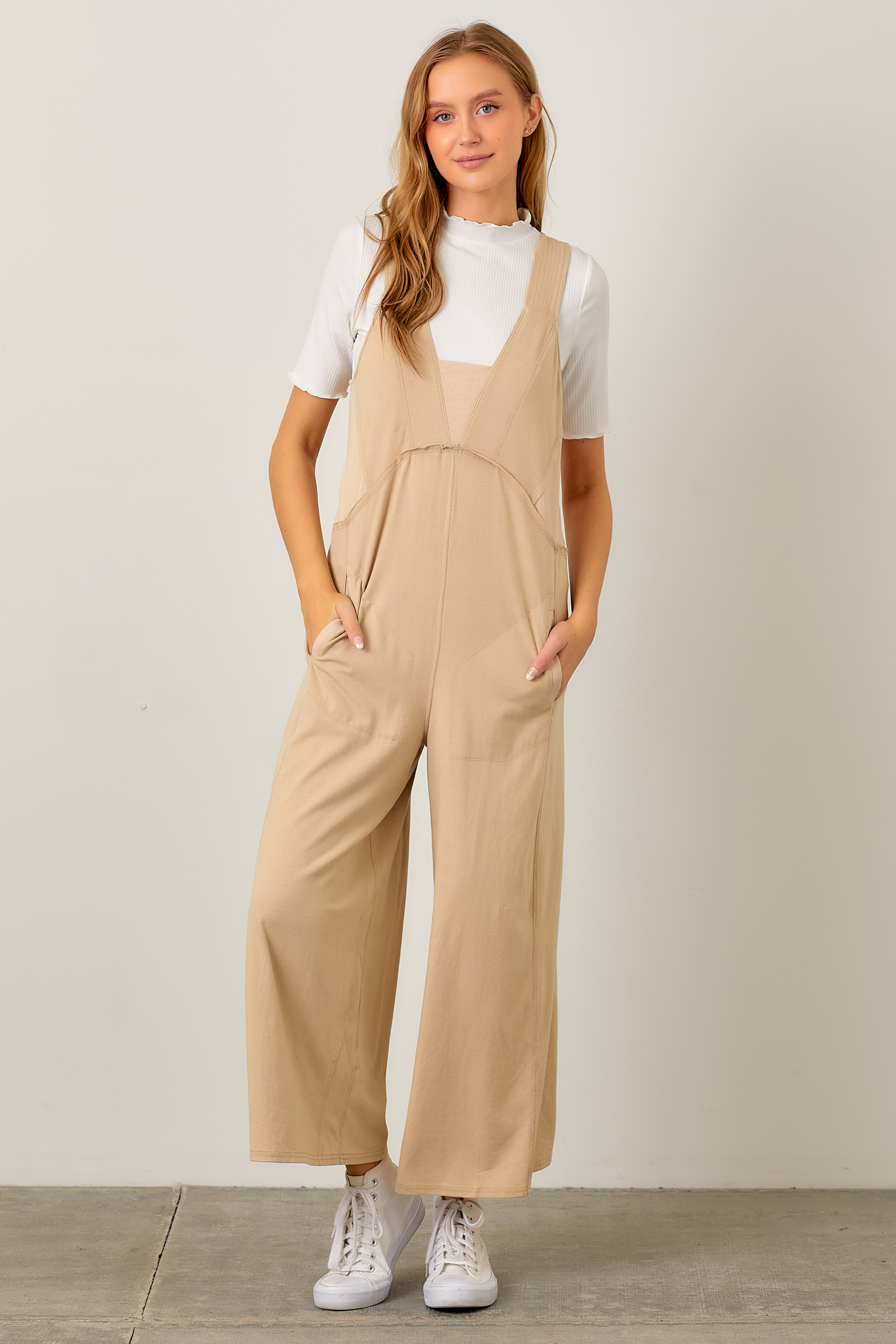 Washed Knit Wide Leg Jumpsuit