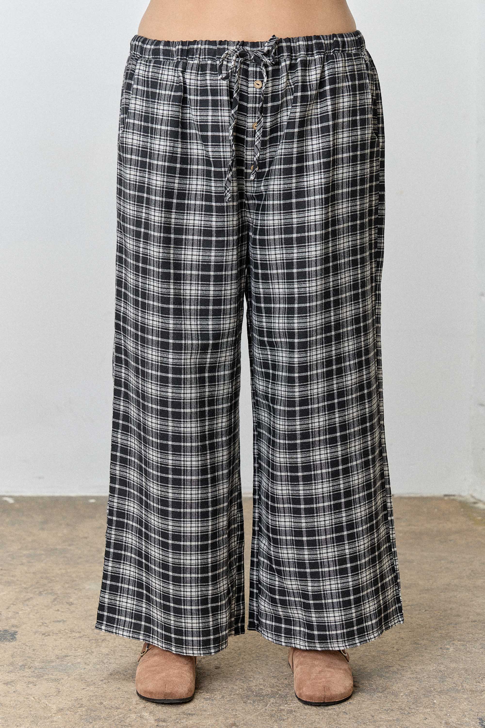 Plaid Elastic Waist Pant