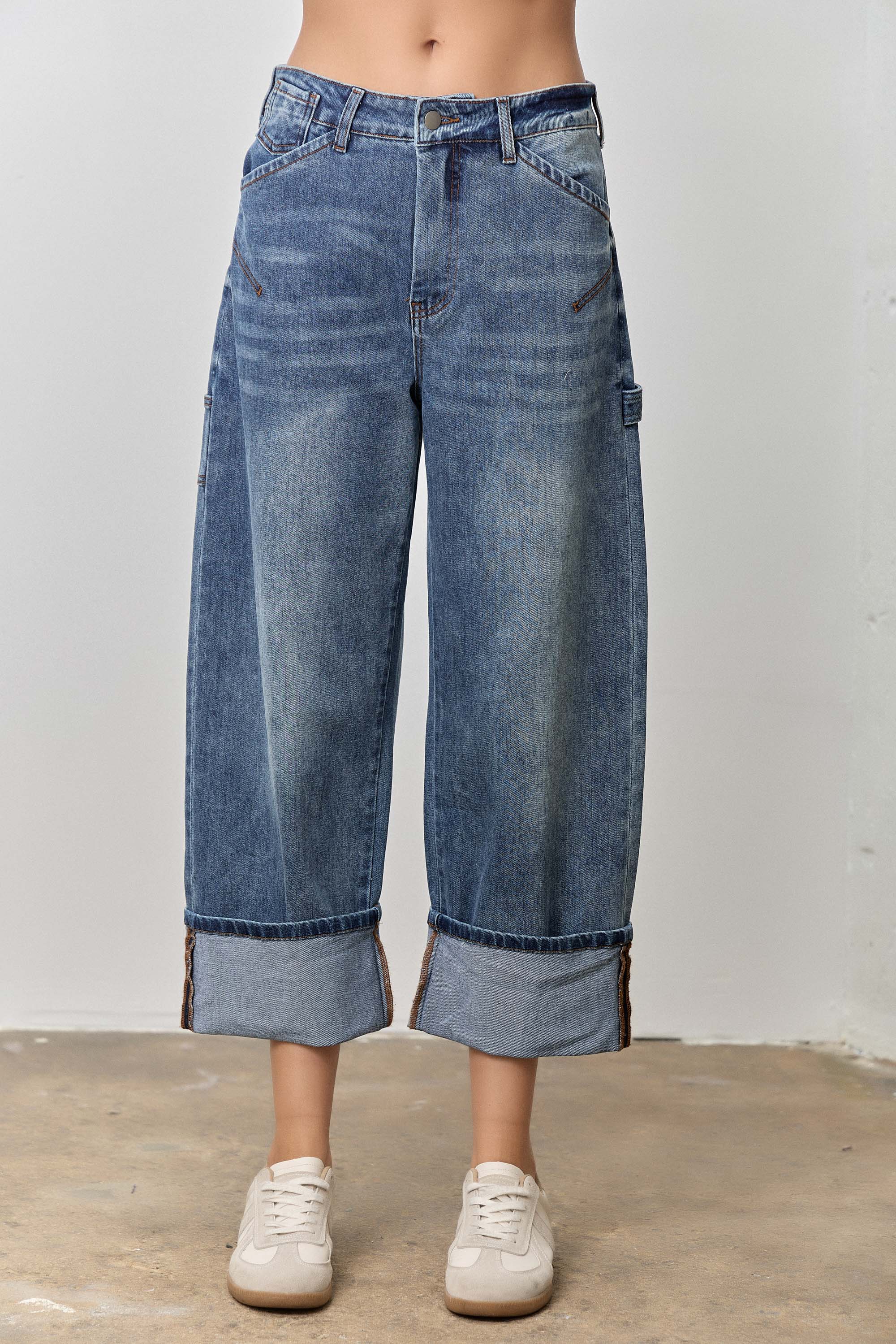 Plus Size Fold Up Barrel Jeans