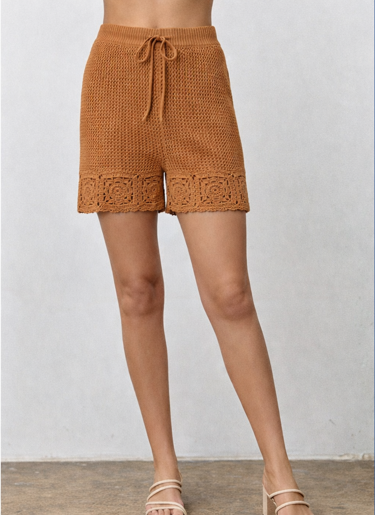 Plus Size Crochet Knit Drawstring Shorts